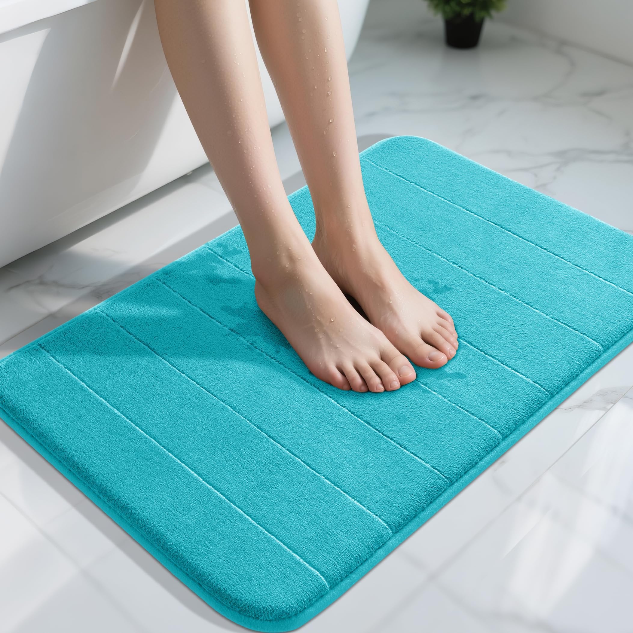 Yimobra Large Bath Mat 36"x24", Super Soft Quick Dry Memory Foam Bathroom Rug, Water Absorbent, Non Slip Backing Machine Washable for Tub Shower, Thick Comfort Support, Cream