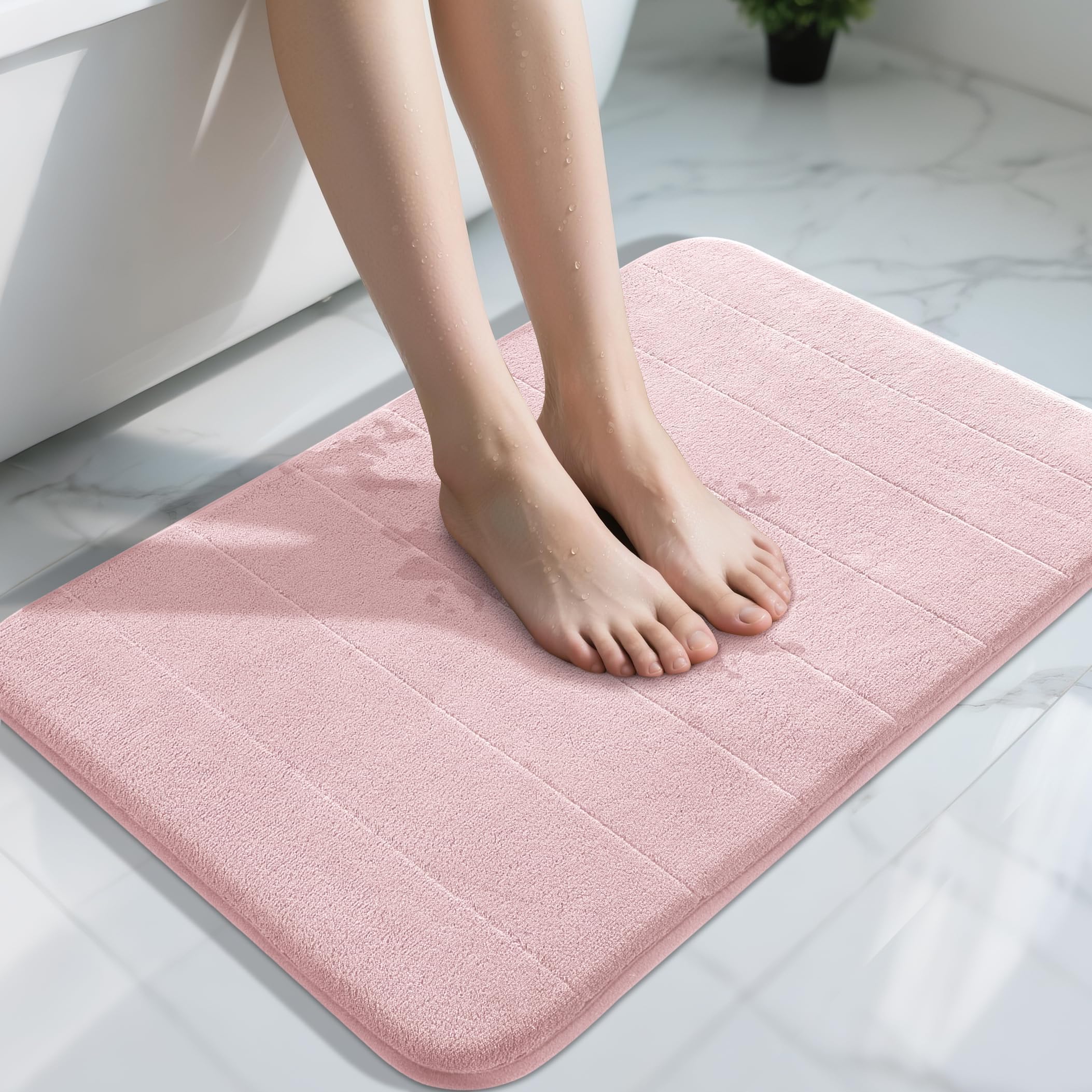 Yimobra Large Bath Mat 36"x24", Super Soft Quick Dry Memory Foam Bathroom Rug, Water Absorbent, Non Slip Backing Machine Washable for Tub Shower, Thick Comfort Support, Cream