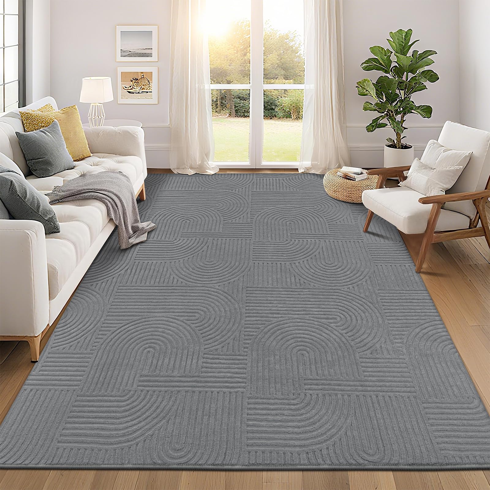 Pauwer 8x10 Washable Area Rugs for Living Room Modern Beige Solid Color Soft Fluffy Rugs for Bedroom Non Slip Boho Accent Indoor Mat Floor Carpet Cover for Kids Room Dining Room Kitchen Office