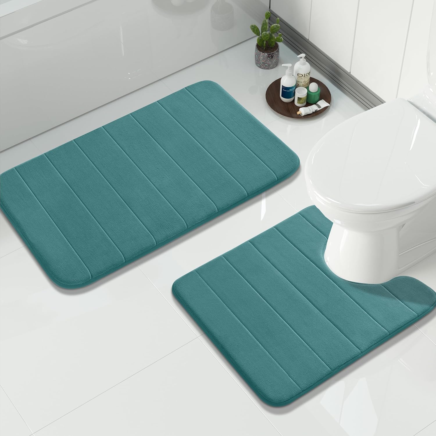 Yimobra Memory Foam Bathroom Rugs Sets 2 Piece - Super Soft Absorbent Quick Dry Bath Mat Set, Machine Washable Non Slip Floor Carpet for Tub Shower & Single Sink (17x24 & 31.5x20 Inch, Dark Gray)