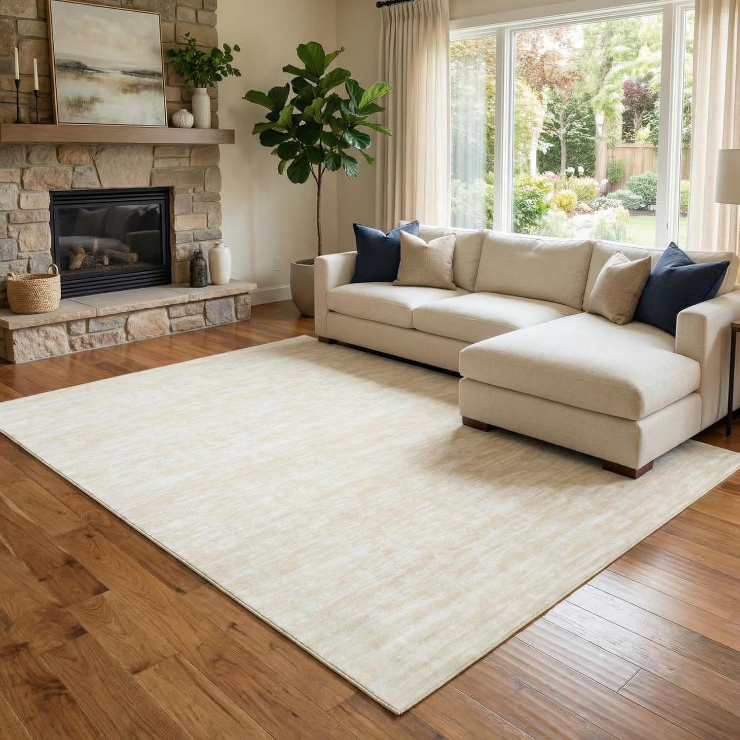 Garvee Modern Solid Rugs for Living Room 8x10 Washable Rug Large Non Slip Low Pile Foldable Carpet Ultra Soft Non-Shedding Stain-Resistant Floor Mat for Bedroom Playroom Nursery Office Dorm Cream