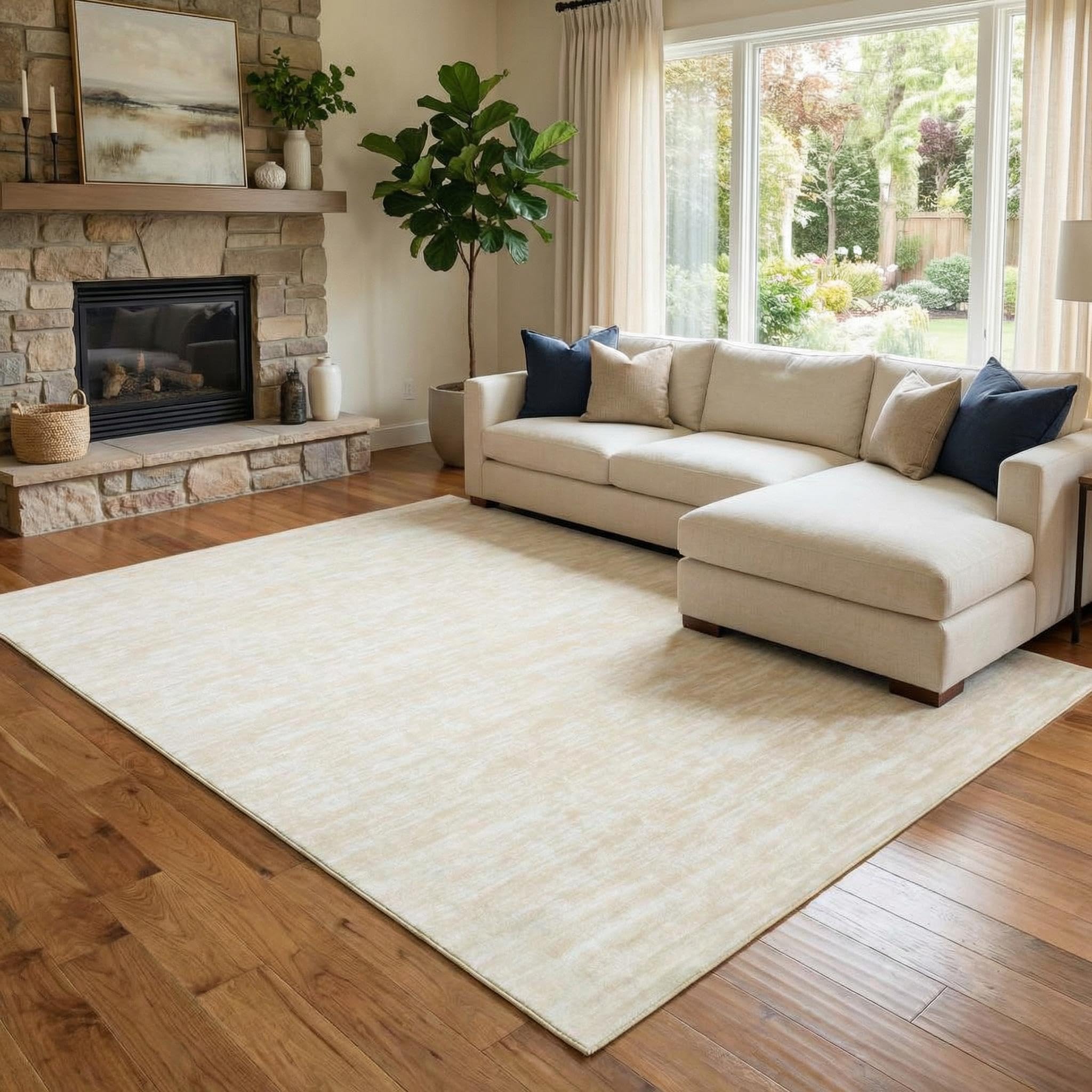 Garvee Modern Solid Rugs for Living Room 8x10 Washable Rug Large Non Slip Low Pile Foldable Carpet Ultra Soft Non-Shedding Stain-Resistant Floor Mat for Bedroom Playroom Nursery Office Dorm Cream