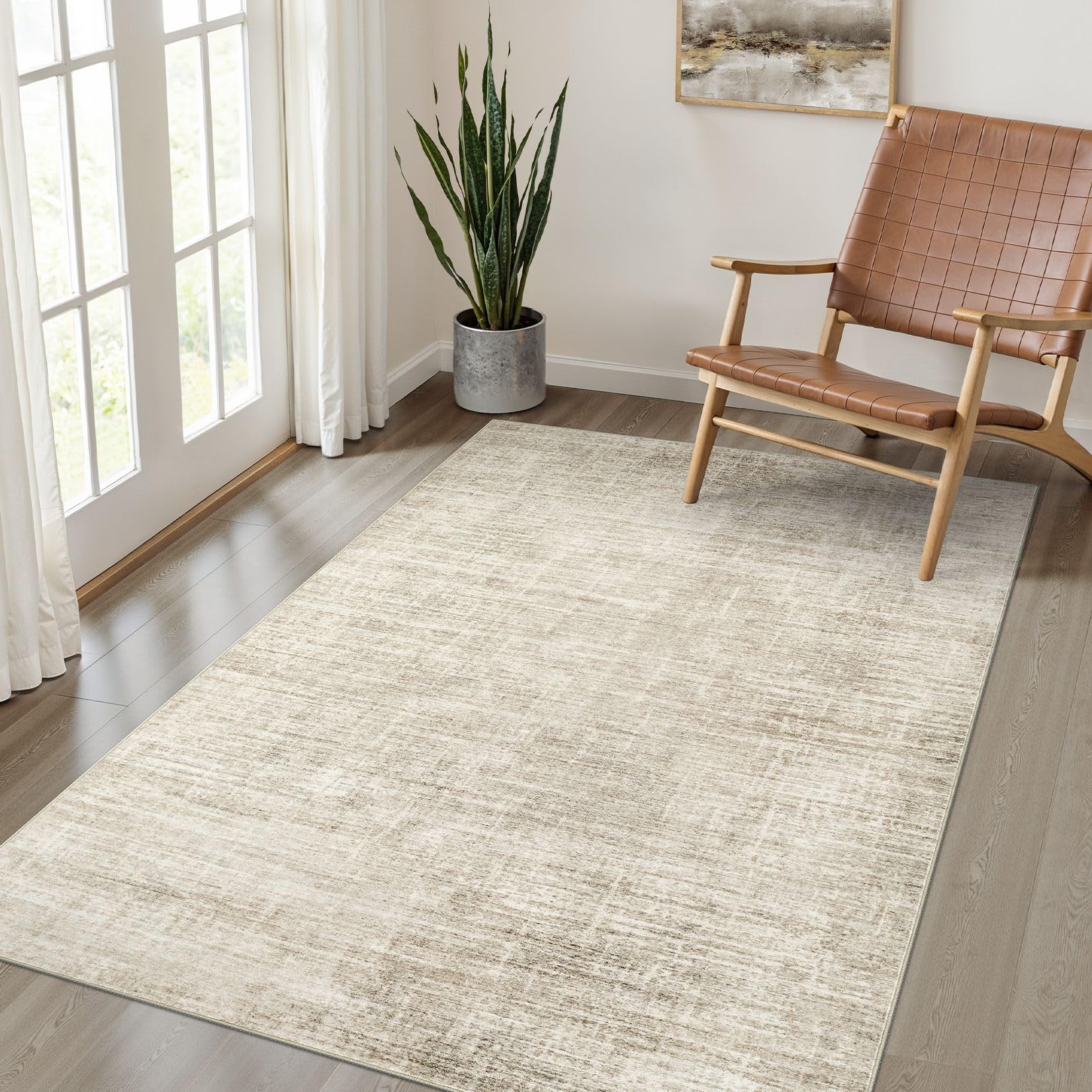 8x10 Area Rugs Living Room: Washable Large Neutral Brown Rug Abstract Soft Modern Stain Resistant Indoor Floor Non-Slip Carpet for Bedroom Nursery Kids Office Playroom Dining Room Under Table Home