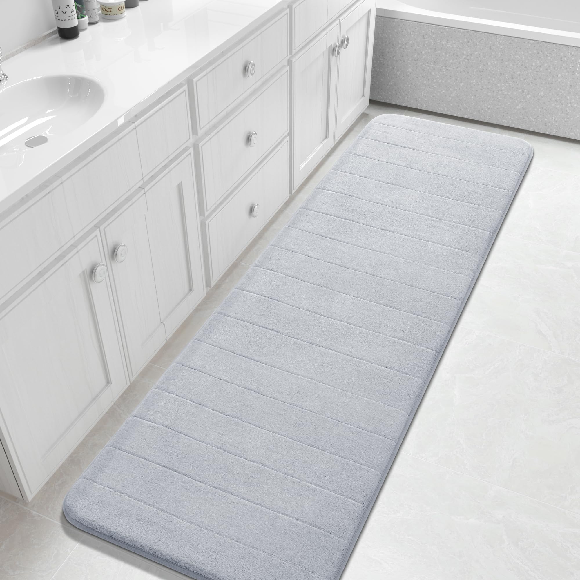 Yimobra Large Bath Mat 36"x24", Super Soft Quick Dry Memory Foam Bathroom Rug, Water Absorbent, Non Slip Backing Machine Washable for Tub Shower, Thick Comfort Support, Cream