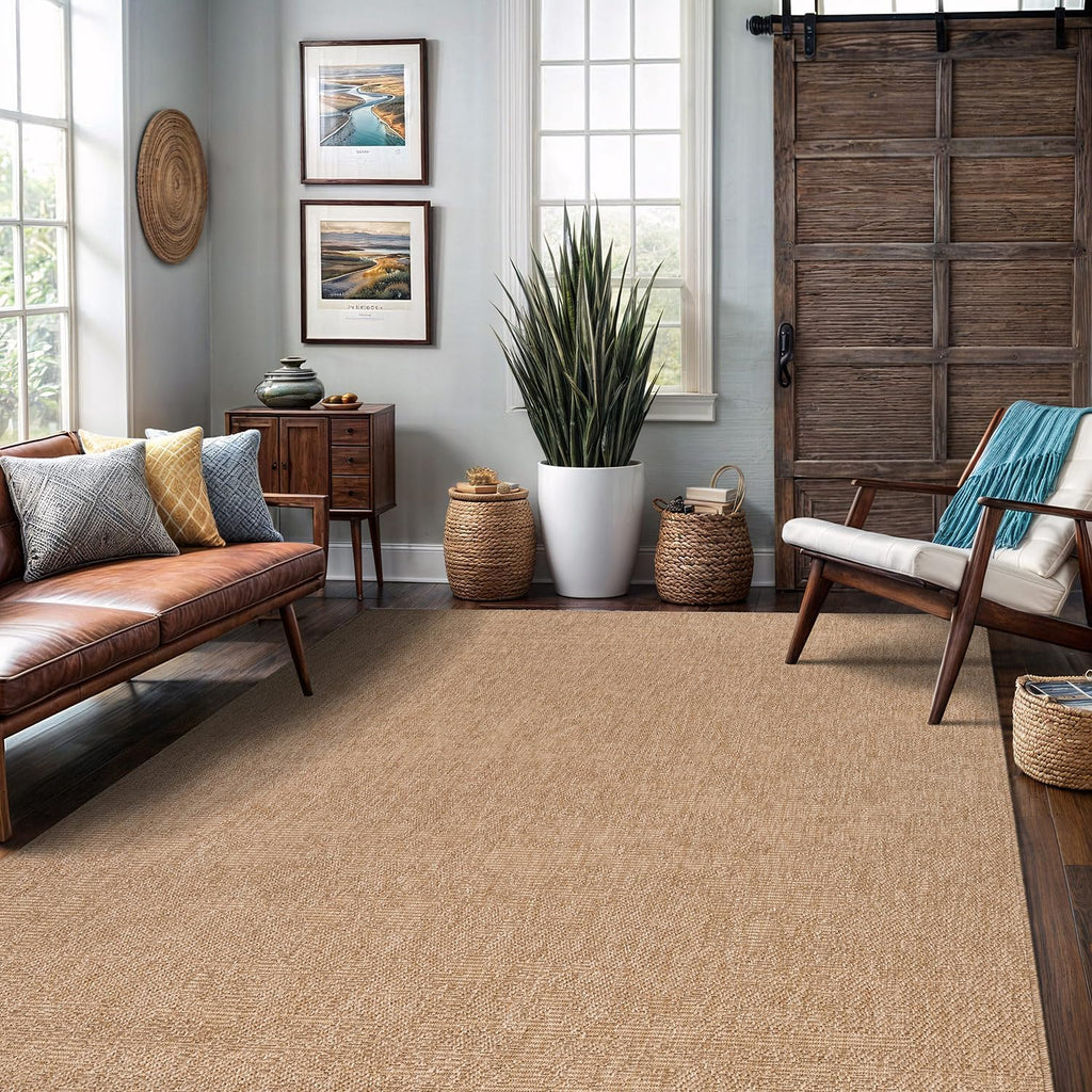 Washable Easy Jute Rug 5x7, Indoor Outdoor Rugs Natural Color Farmhouse Area Rugs for Living Room, Kitchen, High Traffic Area, Easy to Clean Solid Boho Woven Design Outside Carpet (5 X 7 Natural)