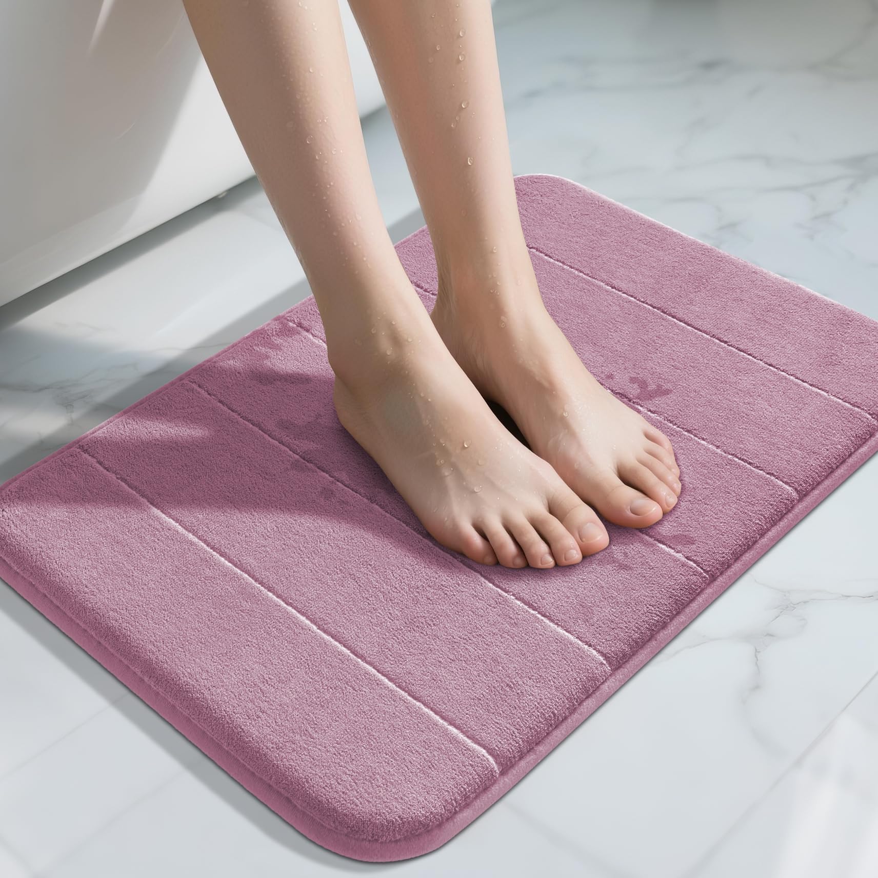 Yimobra Large Bath Mat 36"x24", Super Soft Quick Dry Memory Foam Bathroom Rug, Water Absorbent, Non Slip Backing Machine Washable for Tub Shower, Thick Comfort Support, Cream