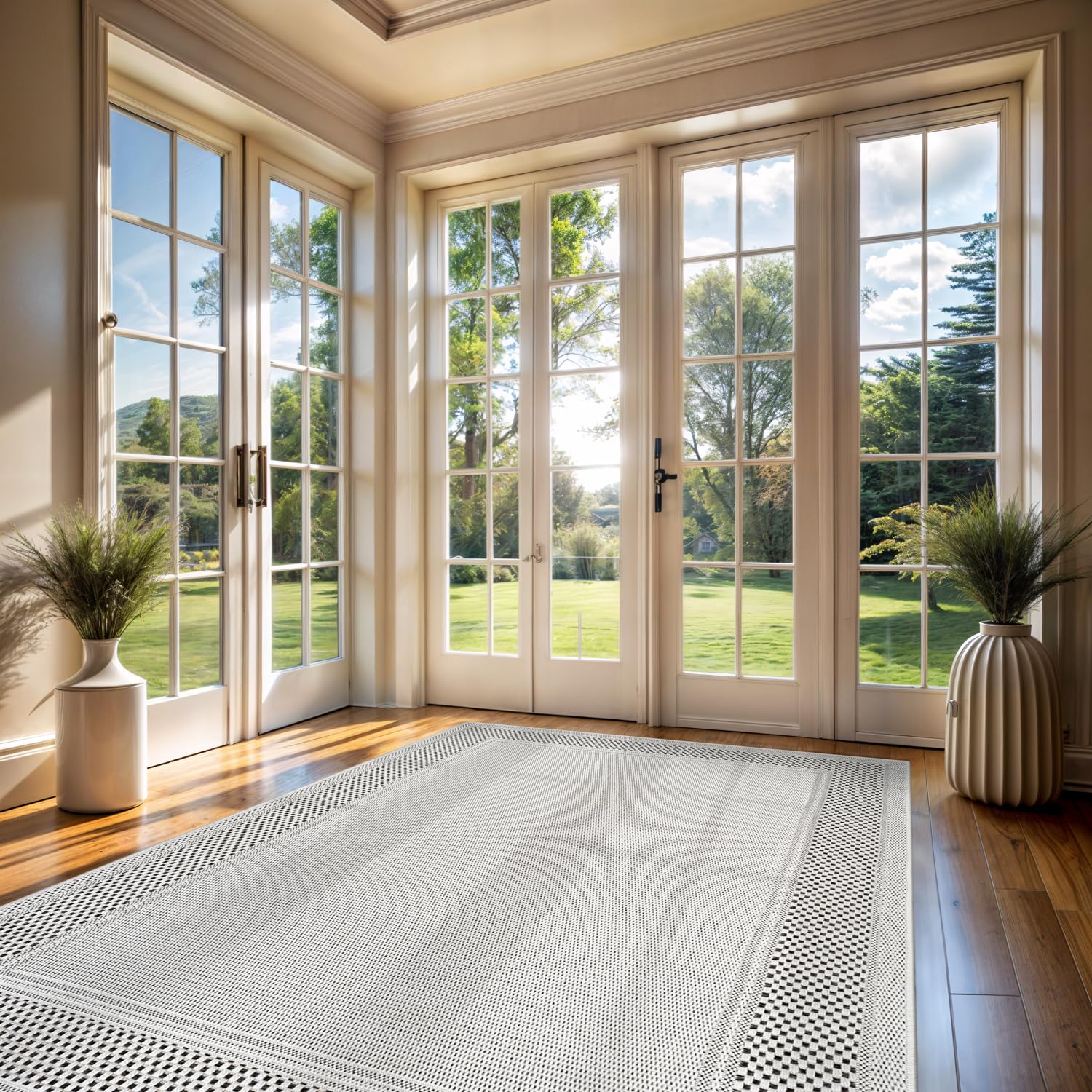 CAMILSON Easy Jute Rug 5x7, Indoor Outdoor Natural Color Fiber Area Rugs for Living Room Patio and Kitchen Rug Herringbone Seagrass Woven Design Easy-Cleaning Washable Outside Carpet Alfombras 5 x 7