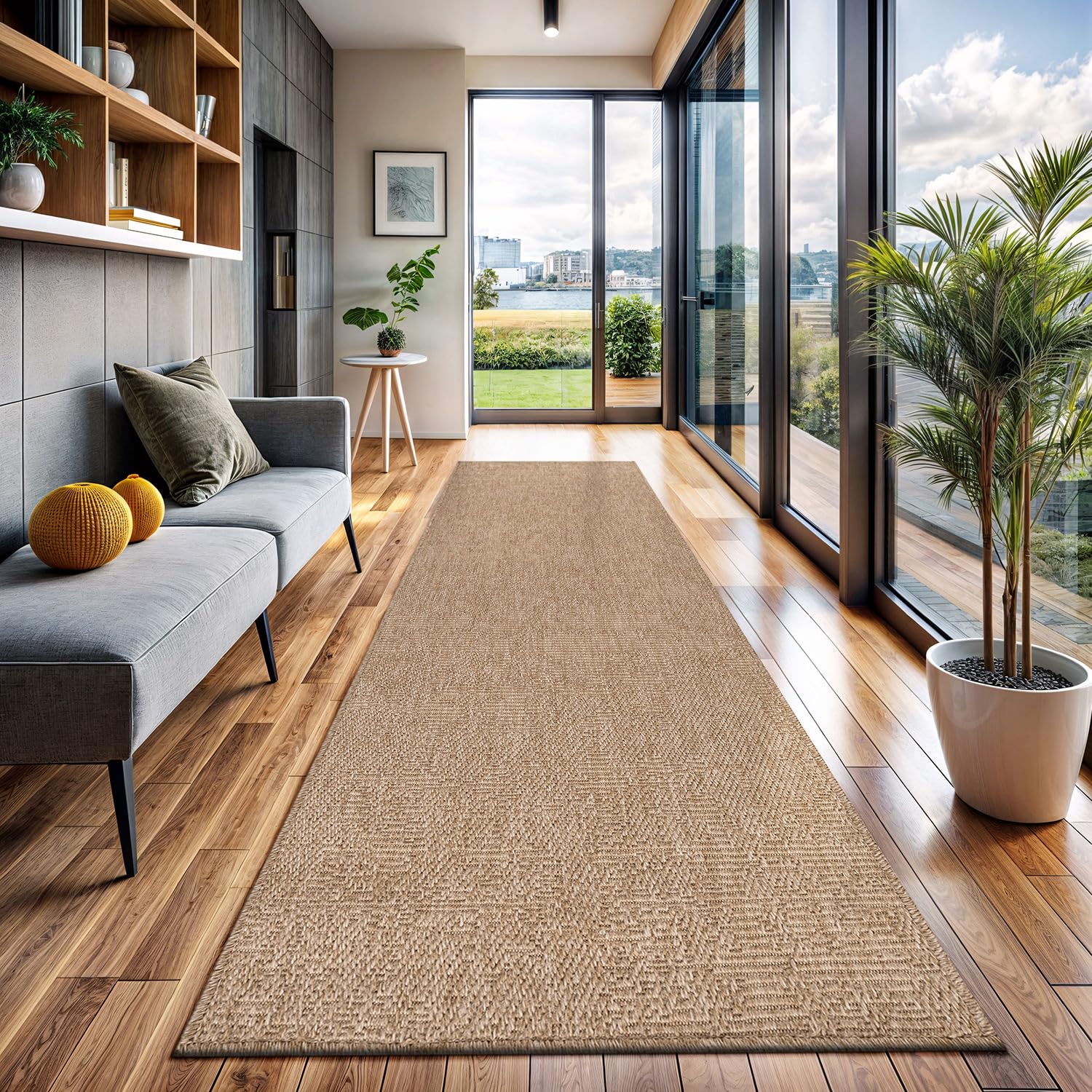 CAMILSON Easy Jute Rug 5x7, Indoor Outdoor Natural Color Fiber Area Rugs for Living Room Patio and Kitchen Rug Herringbone Seagrass Woven Design Easy-Cleaning Washable Outside Carpet Alfombras 5 x 7