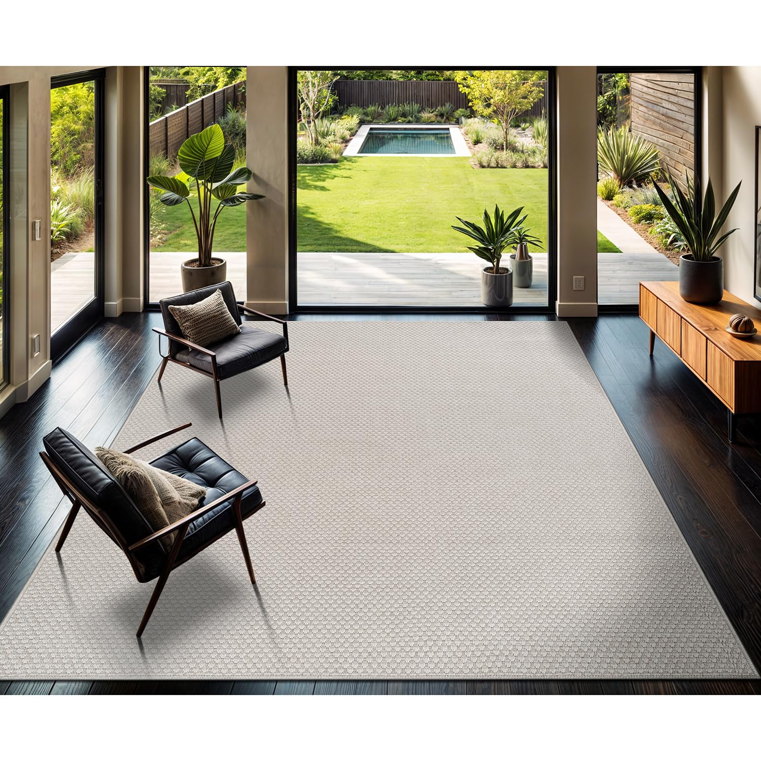 CAMILSON Easy Jute Rug 5x7, Indoor Outdoor Natural Color Fiber Area Rugs for Living Room Patio and Kitchen Rug Herringbone Seagrass Woven Design Easy-Cleaning Washable Outside Carpet Alfombras 5 x 7