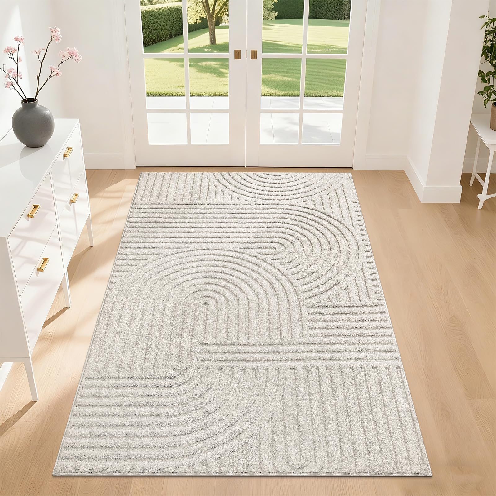 Pauwer 8x10 Washable Area Rugs for Living Room Modern Beige Solid Color Soft Fluffy Rugs for Bedroom Non Slip Boho Accent Indoor Mat Floor Carpet Cover for Kids Room Dining Room Kitchen Office