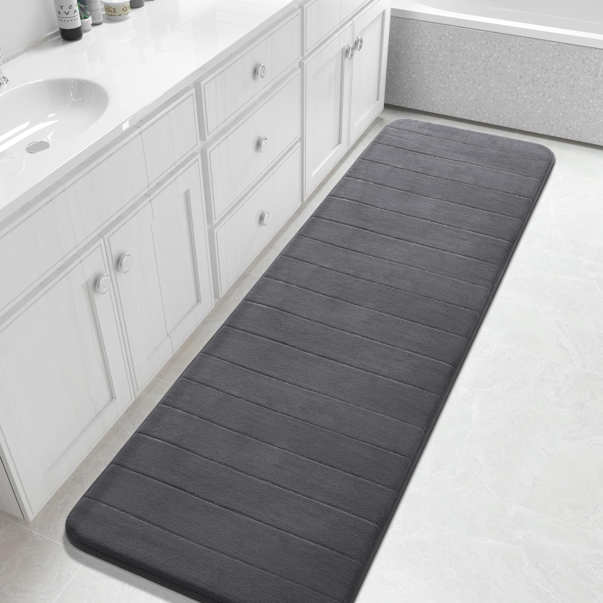 Yimobra Large Bath Mat 36"x24", Super Soft Quick Dry Memory Foam Bathroom Rug, Water Absorbent, Non Slip Backing Machine Washable for Tub Shower, Thick Comfort Support, Cream