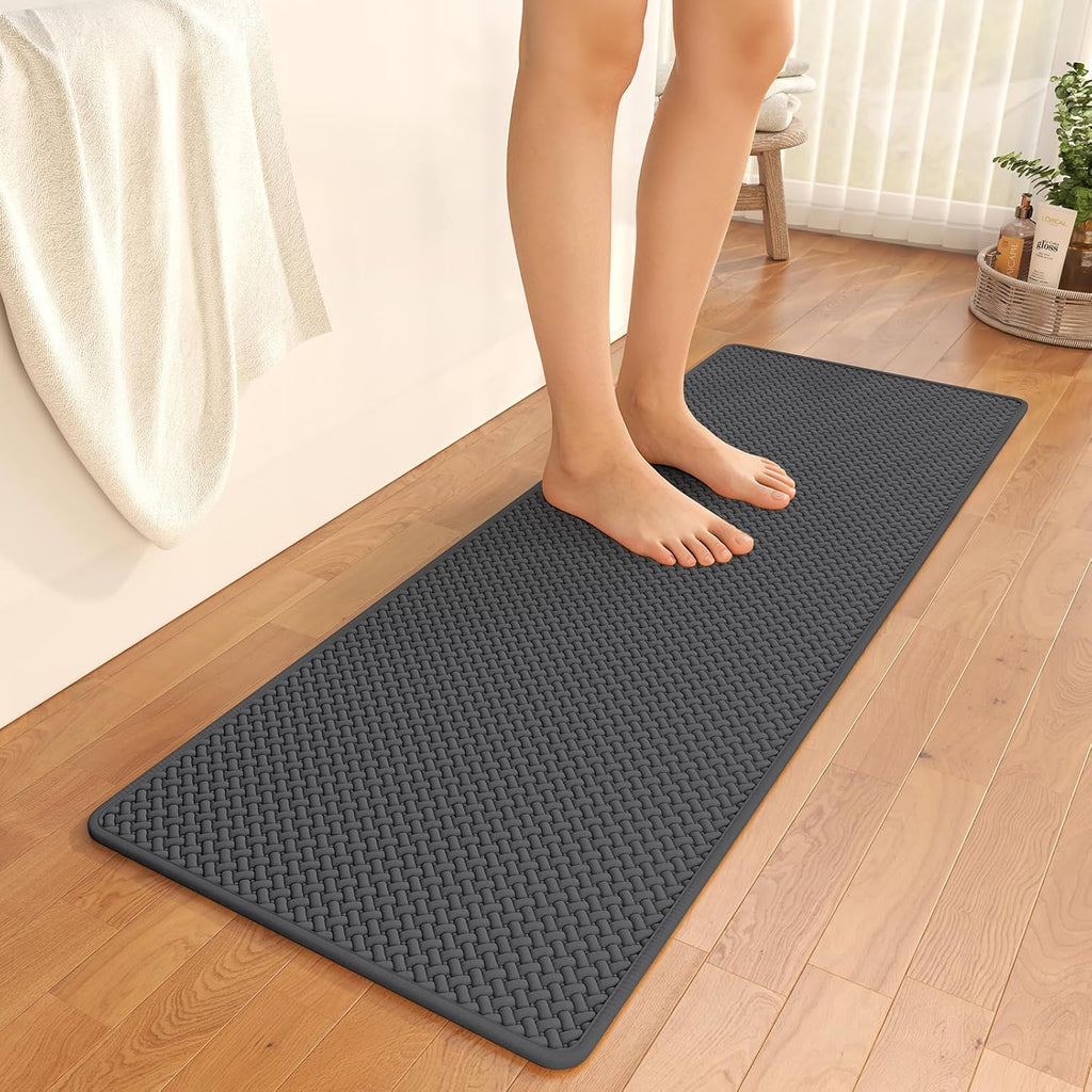 Bathroom Runner Rug Non Slip, Super Absorbent Quick Dry Long Bath Mat, Foam Weave Texture Rubber Backing Ultra Thin Bathroom Mats Fit Under Door Bathroom Floor Bathtub Shower, 16"x 47"