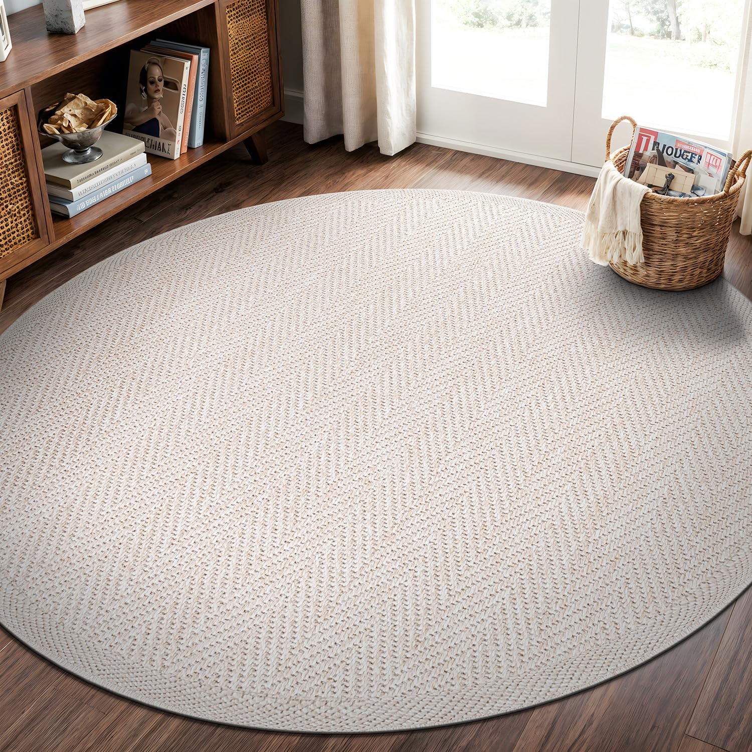 CAMILSON Easy Jute Rug 5x7, Indoor Outdoor Natural Color Fiber Area Rugs for Living Room Patio and Kitchen Rug Herringbone Seagrass Woven Design Easy-Cleaning Washable Outside Carpet Alfombras 5 x 7