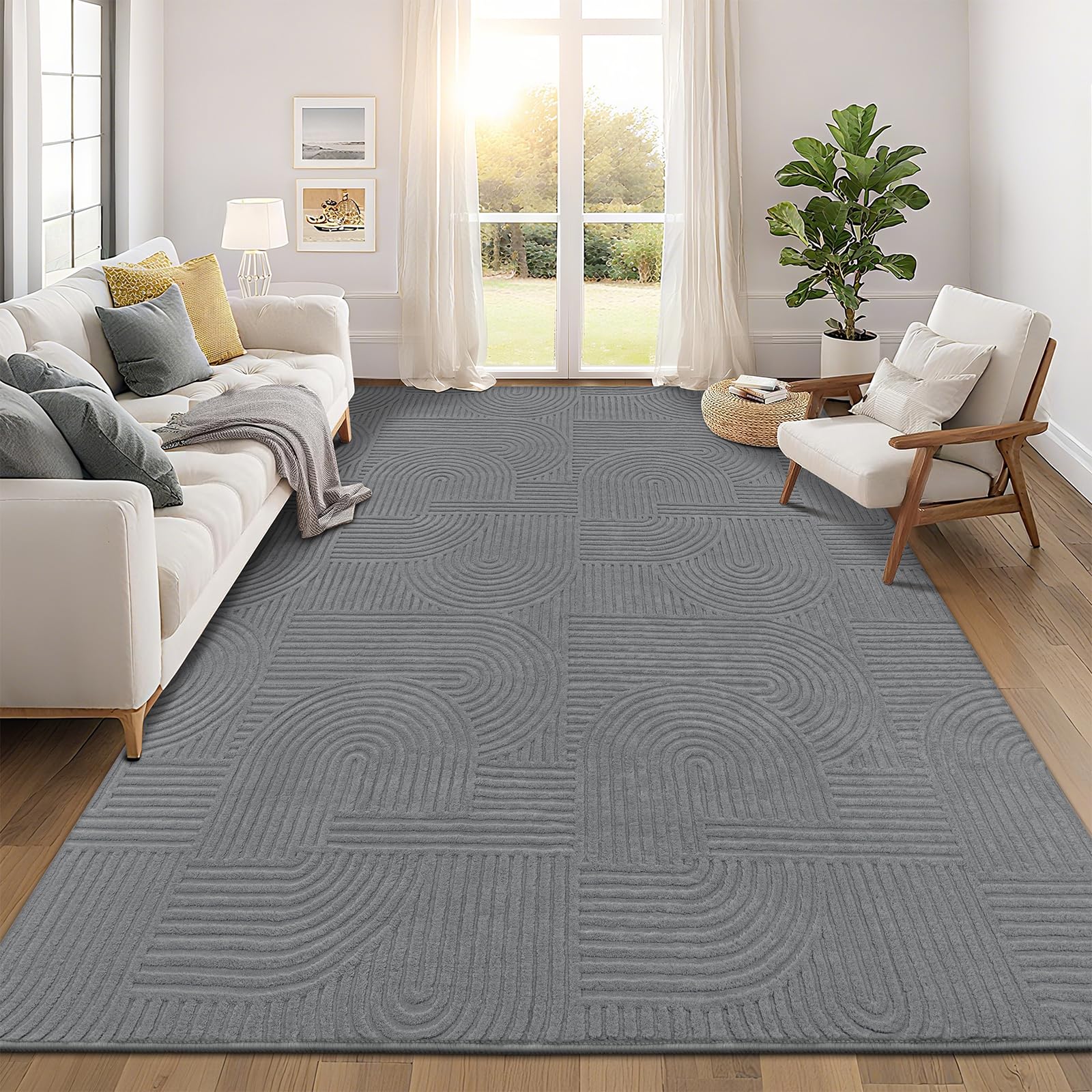 Pauwer 9x12 Washable Area Rugs for Living Room Modern Beige Solid Color Soft Fluffy Rugs for Bedroom Non Slip Boho Accent Indoor Mat Floor Carpet Cover for Kids Room Dining Room Kitchen Office