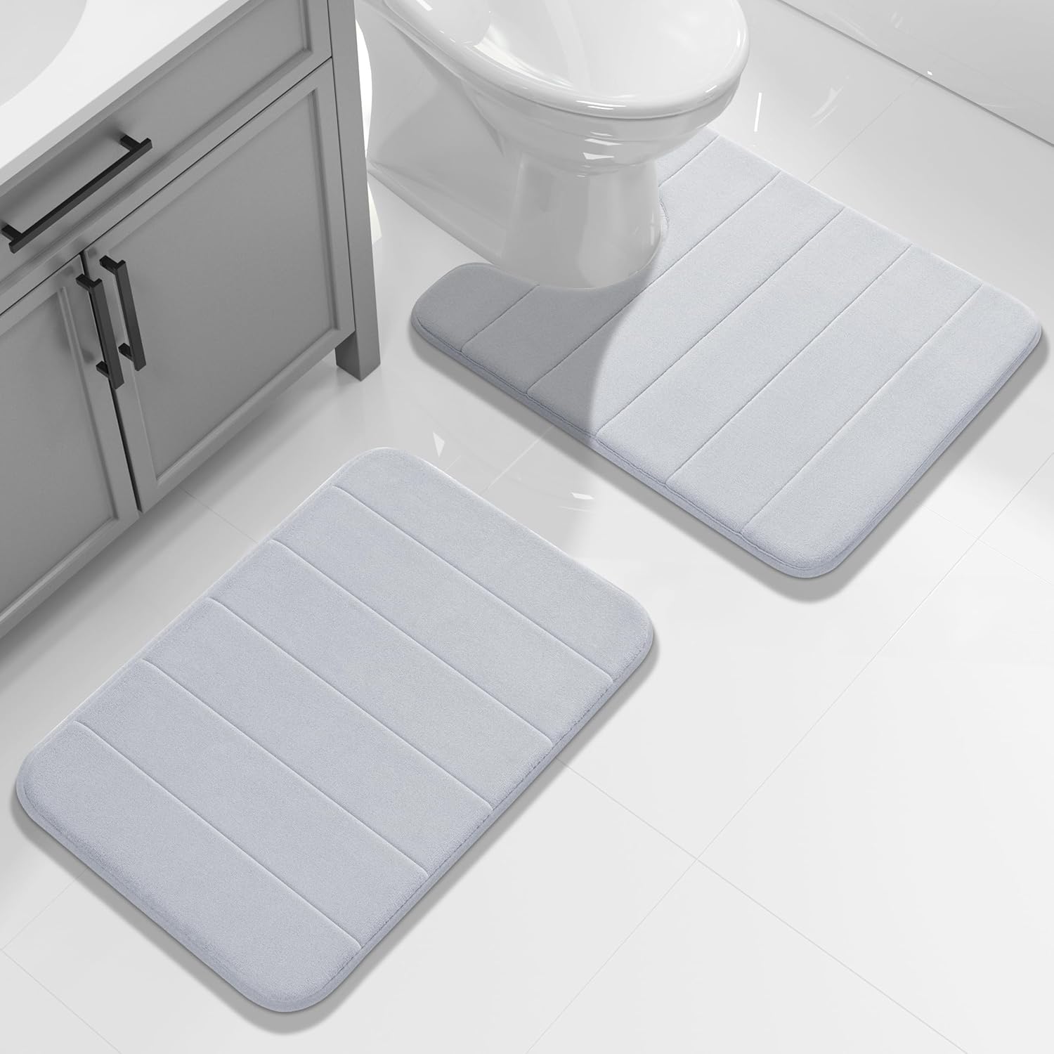 Yimobra Memory Foam Bathroom Rugs Sets 2 Piece - Super Soft Absorbent Quick Dry Bath Mat Set, Machine Washable Non Slip Floor Carpet for Tub Shower & Single Sink (17x24 & 31.5x20 Inch, Dark Gray)