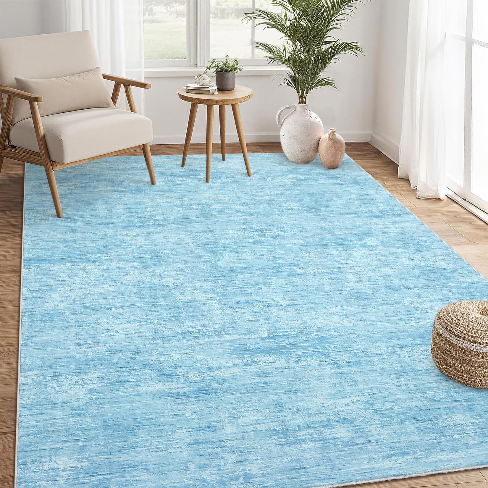 RUGSREAL 8x10 Washable Rug for Living Room Non-Slip Modern Abstract Area Rug Stain Resistant Large Bedroom Rug Contemporary Accent Throw Floor Carpet Solid Rug for Dining Room Home Decor, Beige