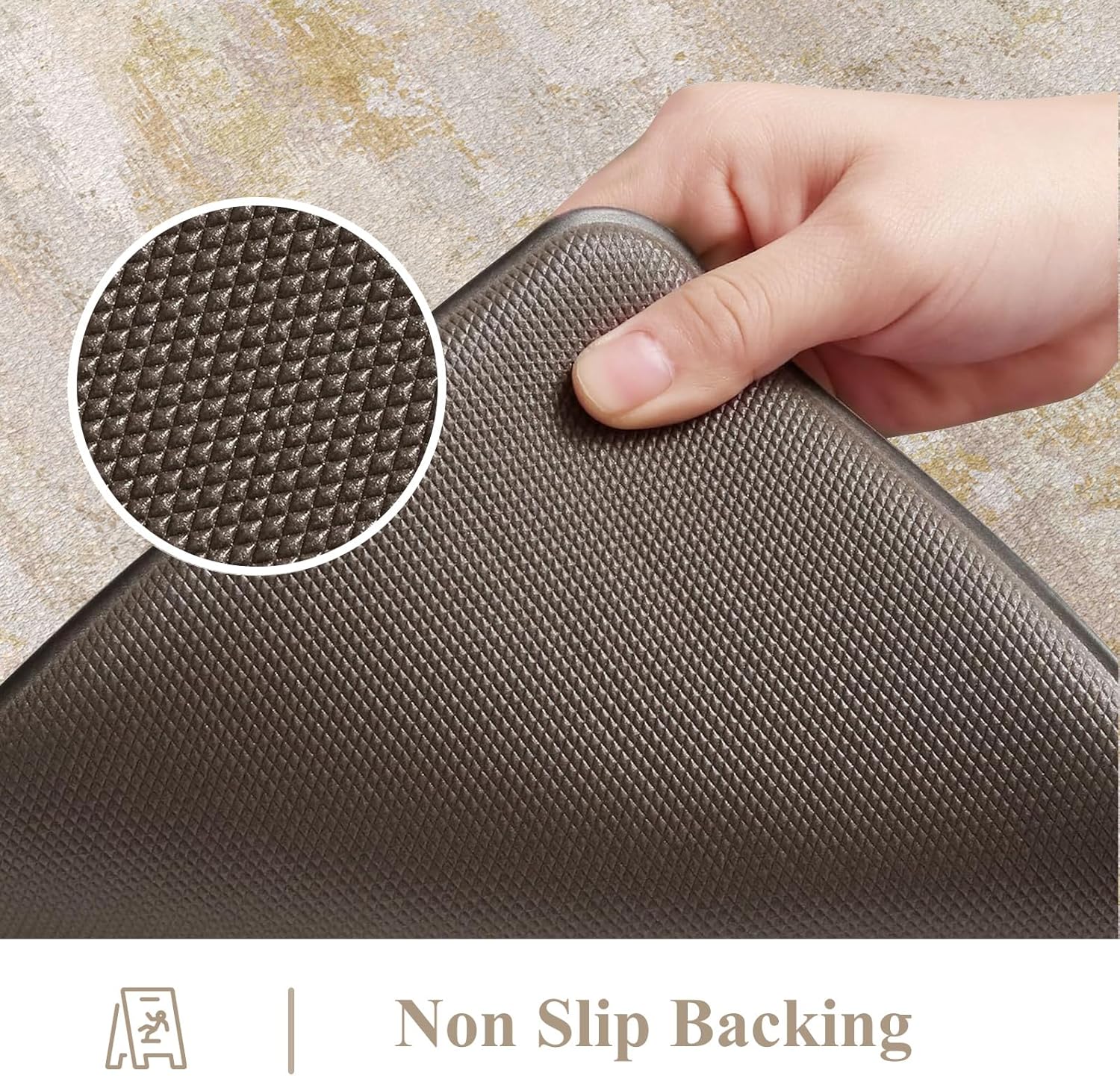 Collive Kitchen Mats Cushioned Anti Fatigue, Abstract Kitchens Floor Mat Non Slip Desk Rugs Waterproof, Beige Memory Foam Comfort Standing Rug for Sink, Home Decor, 17"x59"+17"x29"