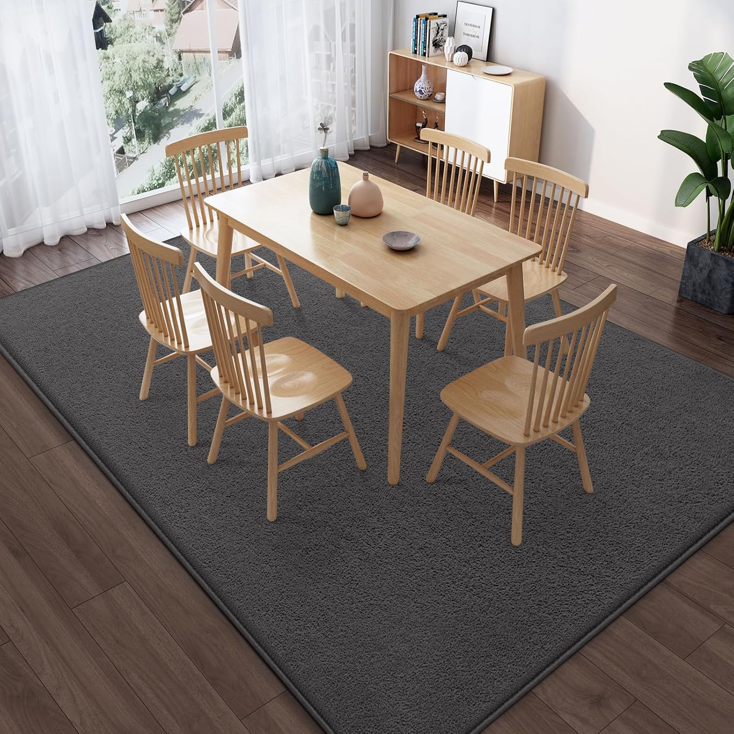 Large Modern Area Rugs for Living Room Bedroom, 6x9 Feet Dark Grey Ultra Soft Solid Thickened Memory Foam Indoor Minimalist Carpets, Non-Slip Comfy Rugs for Boys Girls Nursery Kids Room Home Décor