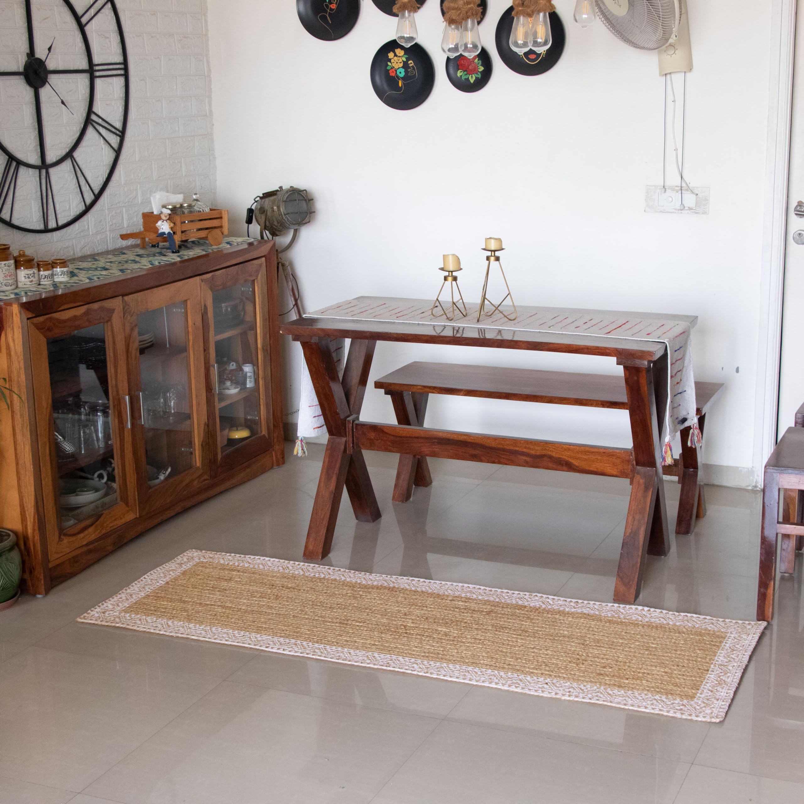 voyzz home 6X9 Feet-Oval, Premium Natural Jute High Traffic Braided Area Rug, Stain Resistance, Handmade Rug for Entryways, Living Room, Dining Room, Bedroom, Farmhouse (Natural & Grey & Ivory)