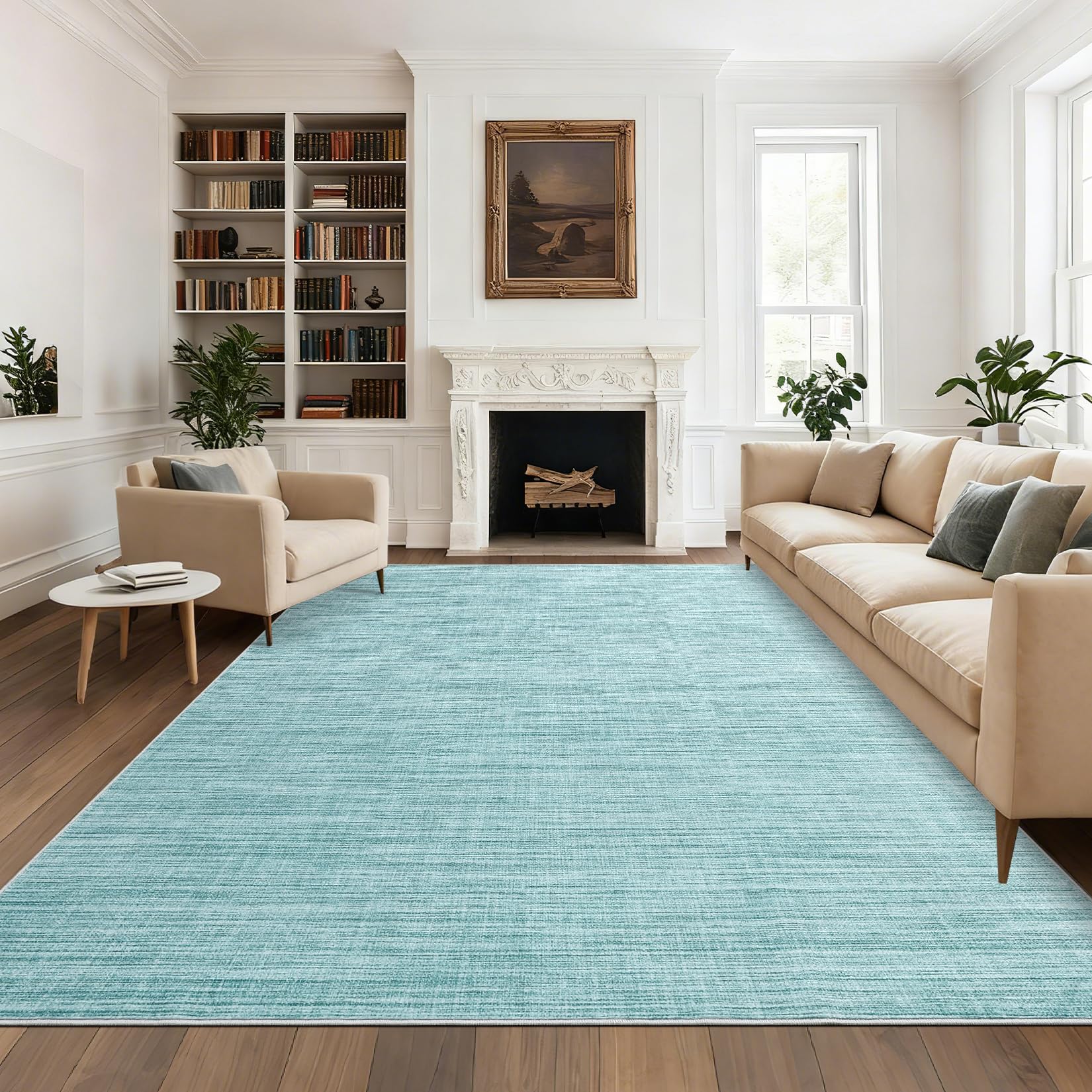 Washable Area Rug 8x10 for Living Room Bedroom Non Slip Minimalist Solid Color Area Rugs Modern Abstract Plain Dining Room Throw Carpet Low Pile Soft Classic Boho Rugs for Kitchen Nursery Oiifce,Ivory