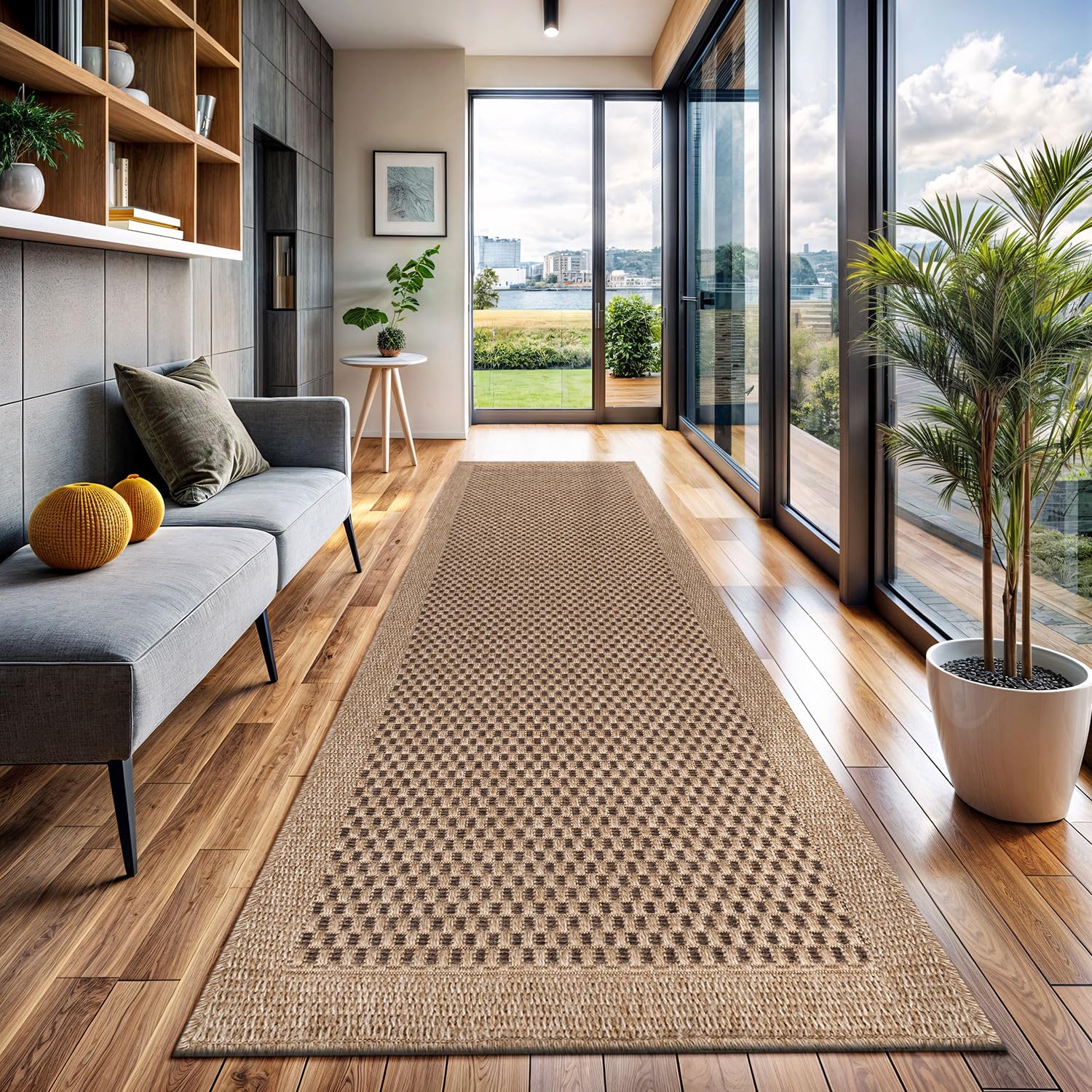 CAMILSON Easy Jute Rug 5x7, Indoor Outdoor Natural Color Fiber Area Rugs for Living Room Patio and Kitchen Rug Herringbone Seagrass Woven Design Easy-Cleaning Washable Outside Carpet Alfombras 5 x 7