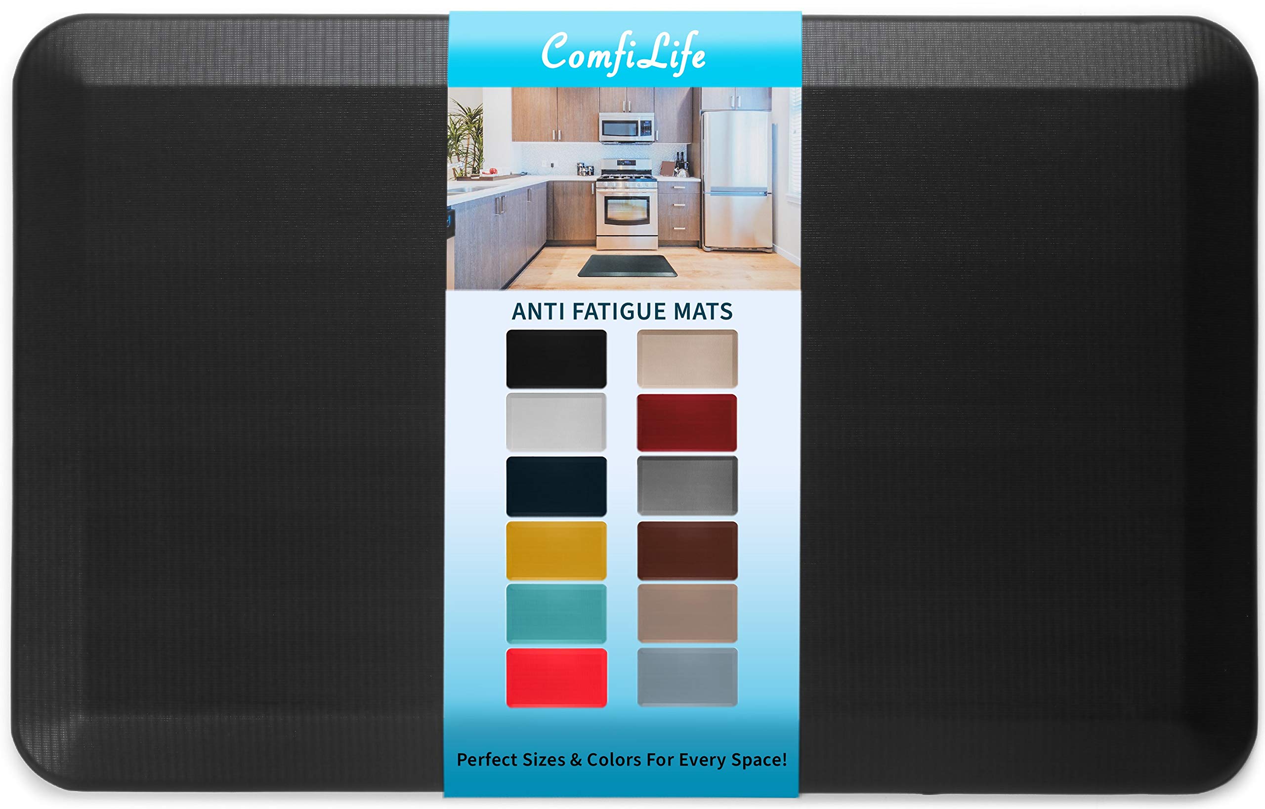 ComfiLife Anti Fatigue Floor Mat – 3/4 Inch Thick Kitchen Mats for Floor, Standing Desk Mat, Kitchen Rug – Comfort at Home, Office – Durable – Stain Resistant – Non-Slip Bottom (20" x 32", Black)