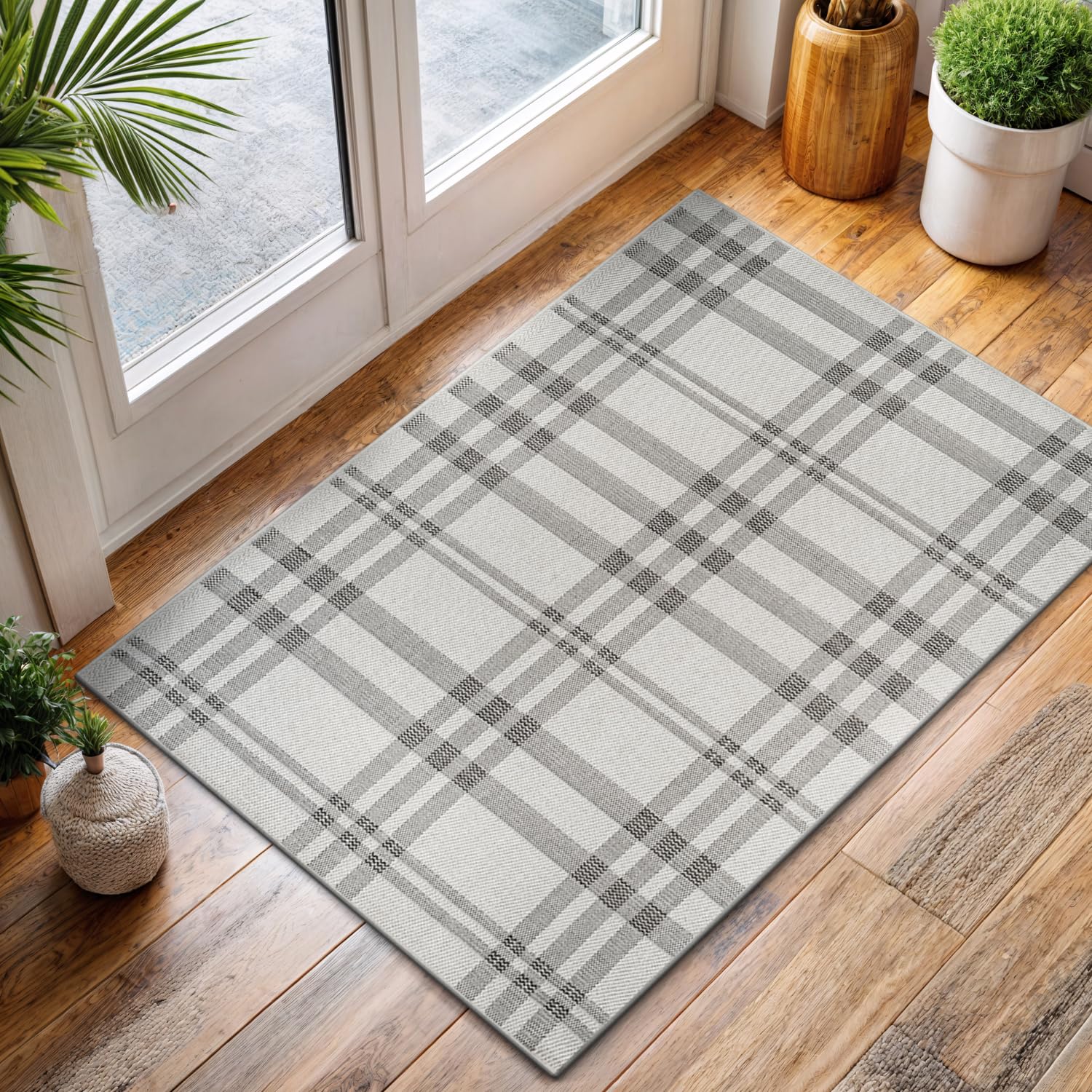 CAMILSON Easy Jute Rug 5x7, Indoor Outdoor Natural Color Fiber Area Rugs for Living Room Patio and Kitchen Rug Herringbone Seagrass Woven Design Easy-Cleaning Washable Outside Carpet Alfombras 5 x 7