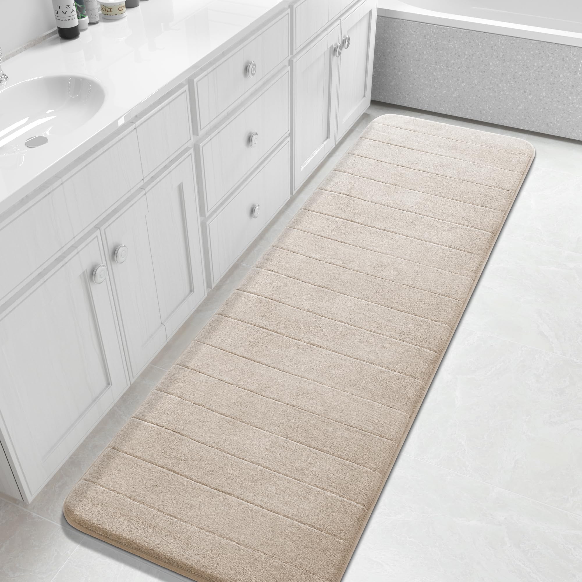 Yimobra Large Bath Mat 36"x24", Super Soft Quick Dry Memory Foam Bathroom Rug, Water Absorbent, Non Slip Backing Machine Washable for Tub Shower, Thick Comfort Support, Cream
