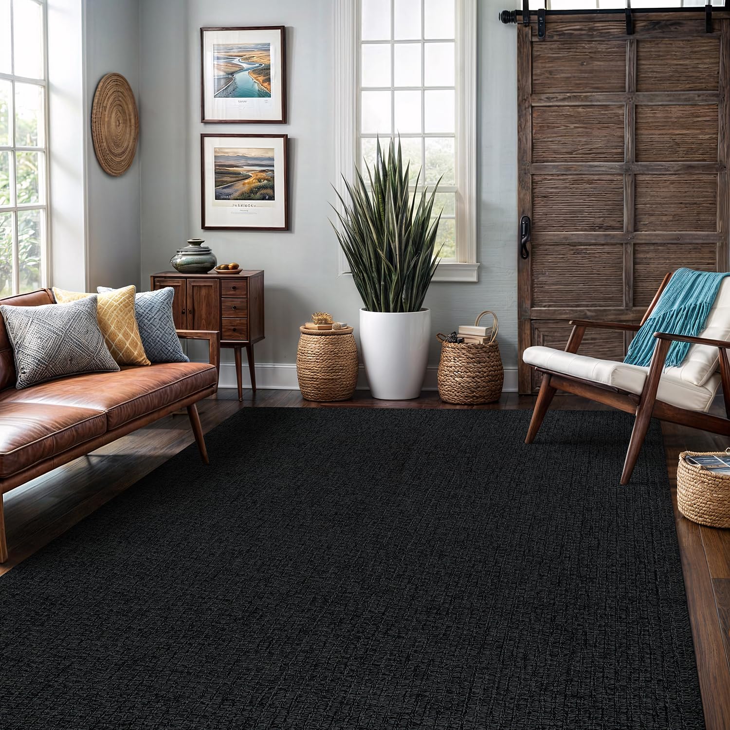 Washable Easy Jute Rug 5x7, Indoor Outdoor Rugs Natural Color Farmhouse Area Rugs for Living Room, Kitchen, High Traffic Area, Easy to Clean Solid Boho Woven Design Outside Carpet (5 X 7 Natural)