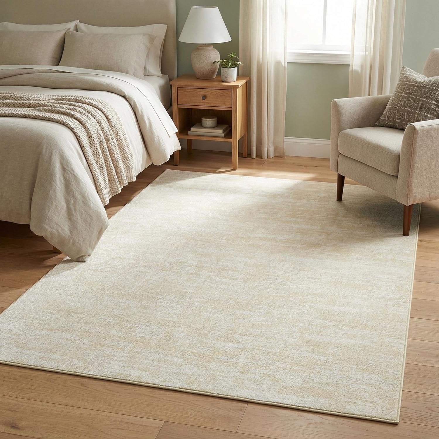 Garvee Modern Solid Rugs for Living Room 8x10 Washable Rug Large Non Slip Low Pile Foldable Carpet Ultra Soft Non-Shedding Stain-Resistant Floor Mat for Bedroom Playroom Nursery Office Dorm Cream