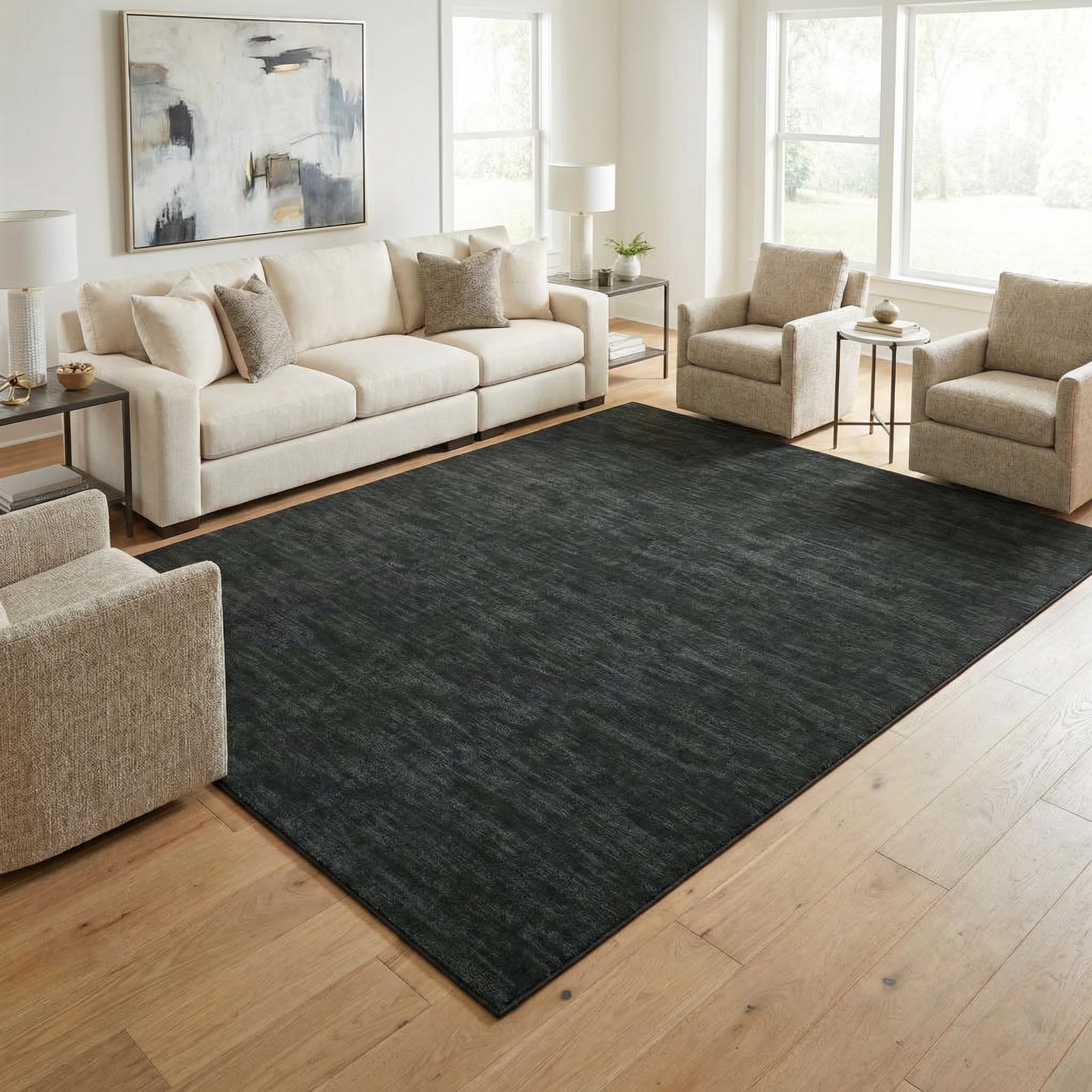 Garvee Modern Solid Rugs for Living Room 8x10 Washable Rug Large Non Slip Low Pile Foldable Carpet Ultra Soft Non-Shedding Stain-Resistant Floor Mat for Bedroom Playroom Nursery Office Dorm Cream