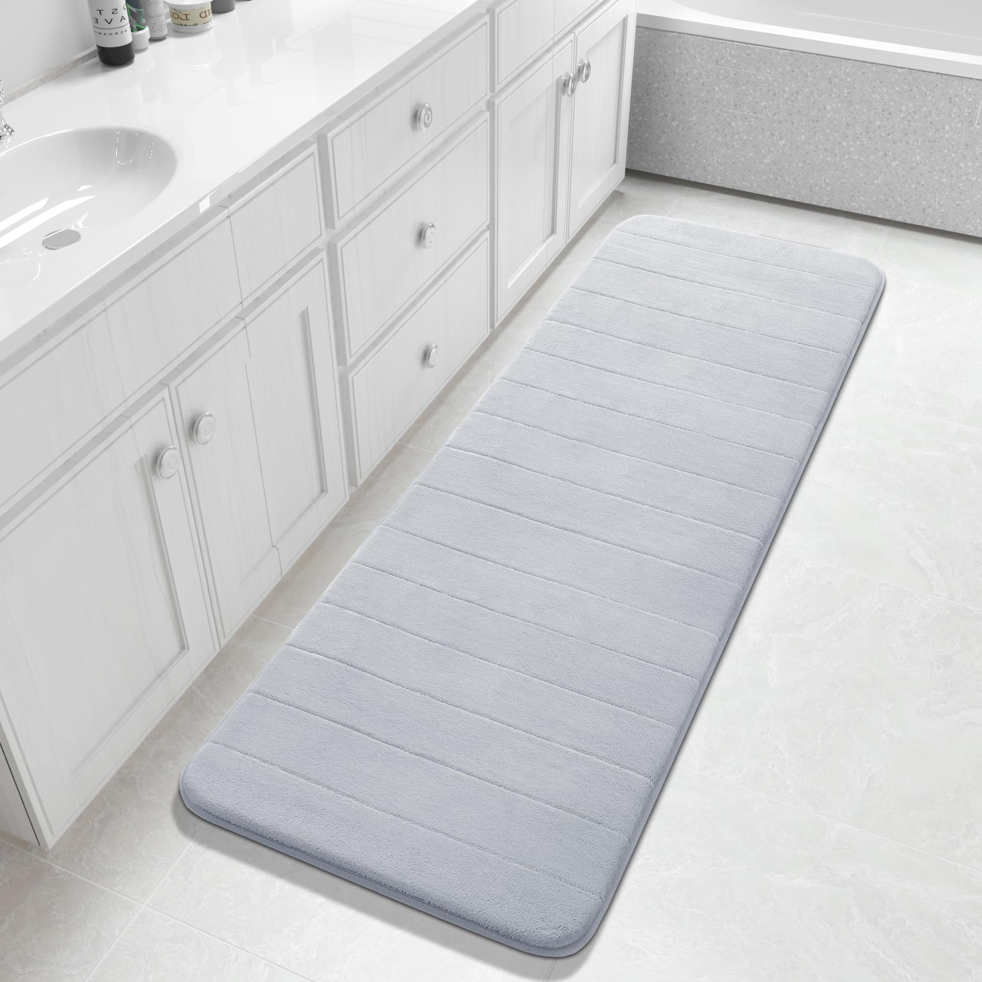 Yimobra Large Bath Mat 36"x24", Super Soft Quick Dry Memory Foam Bathroom Rug, Water Absorbent, Non Slip Backing Machine Washable for Tub Shower, Thick Comfort Support, Cream