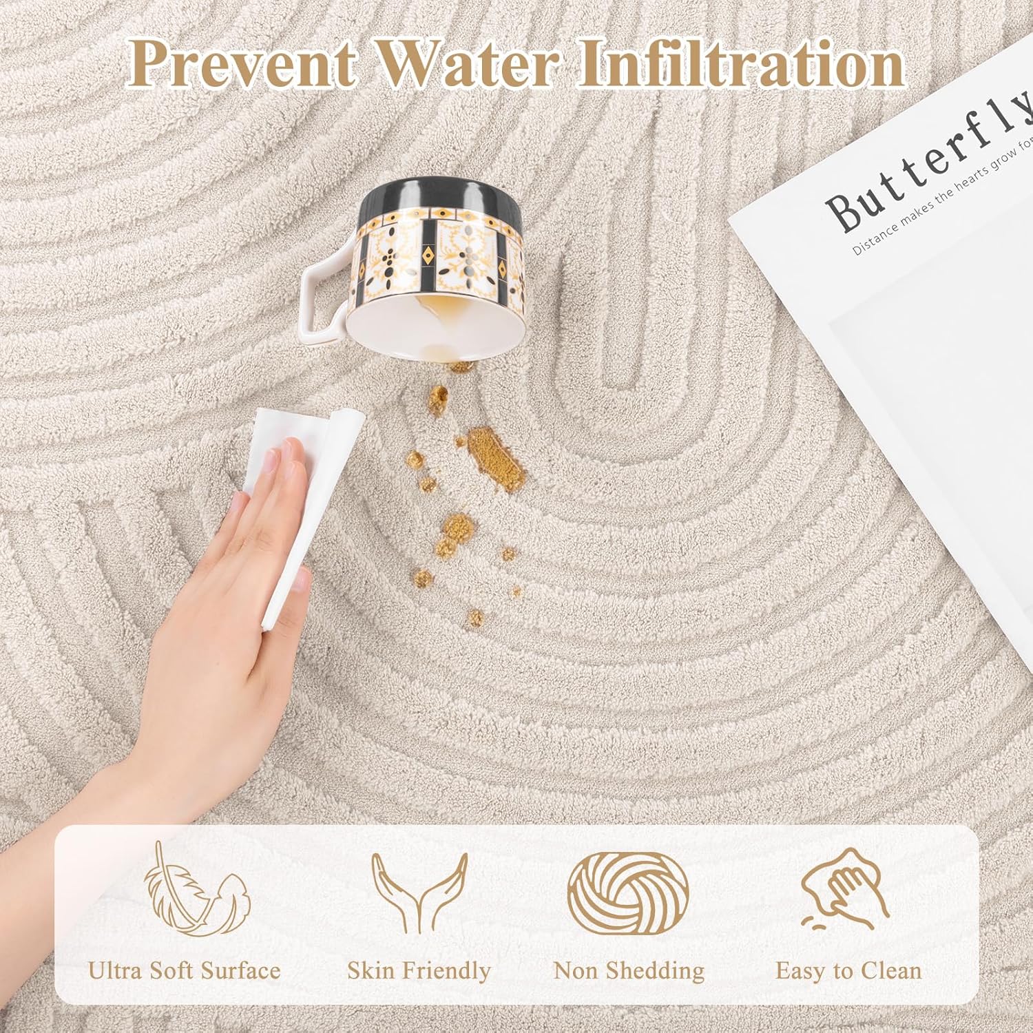 Pauwer 9x12 Washable Area Rugs for Living Room Modern Beige Solid Color Soft Fluffy Rugs for Bedroom Non Slip Boho Accent Indoor Mat Floor Carpet Cover for Kids Room Dining Room Kitchen Office