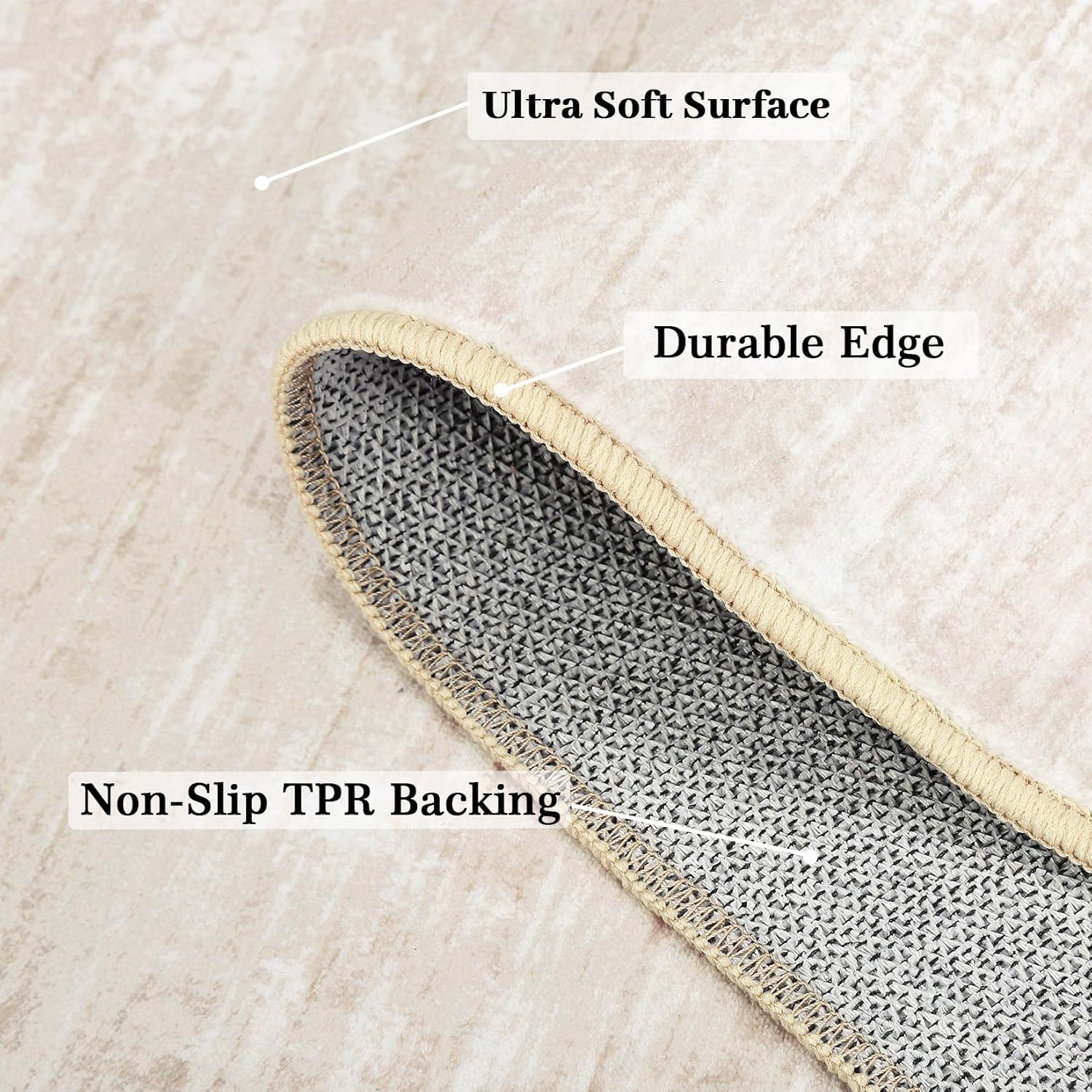 RUGSREAL 8x10 Washable Rug for Living Room Non-Slip Modern Abstract Area Rug Stain Resistant Large Bedroom Rug Contemporary Accent Throw Floor Carpet Solid Rug for Dining Room Home Decor, Beige