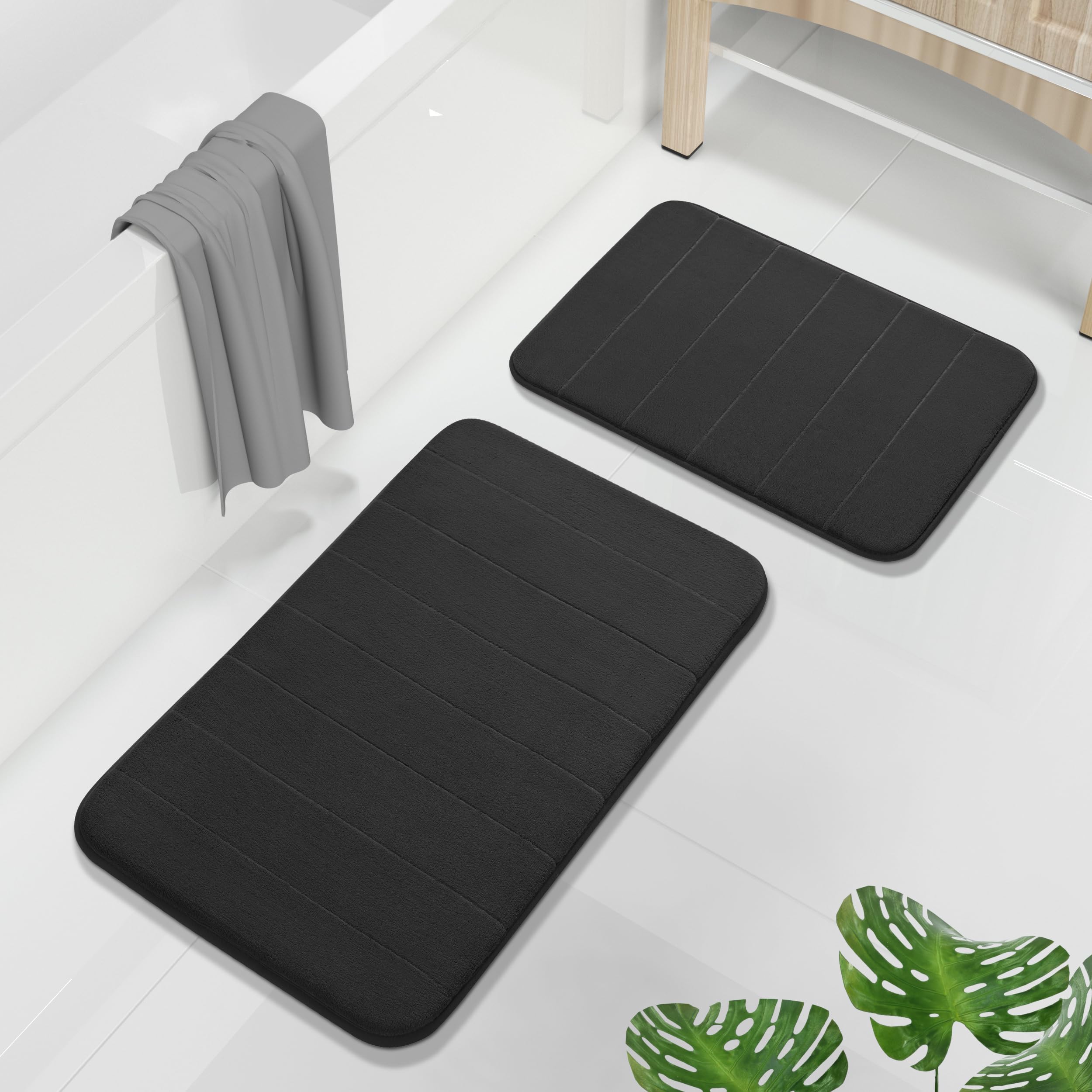 Yimobra Memory Foam Bath Mat Set 2 Piece - Super Soft Absorbent Quick Dry Bathroom Toilet Rugs, Machine Washable Non Slip Floor Carpet for Tub Shower & Single Sink (31.5x20 & 24x20, Gray)