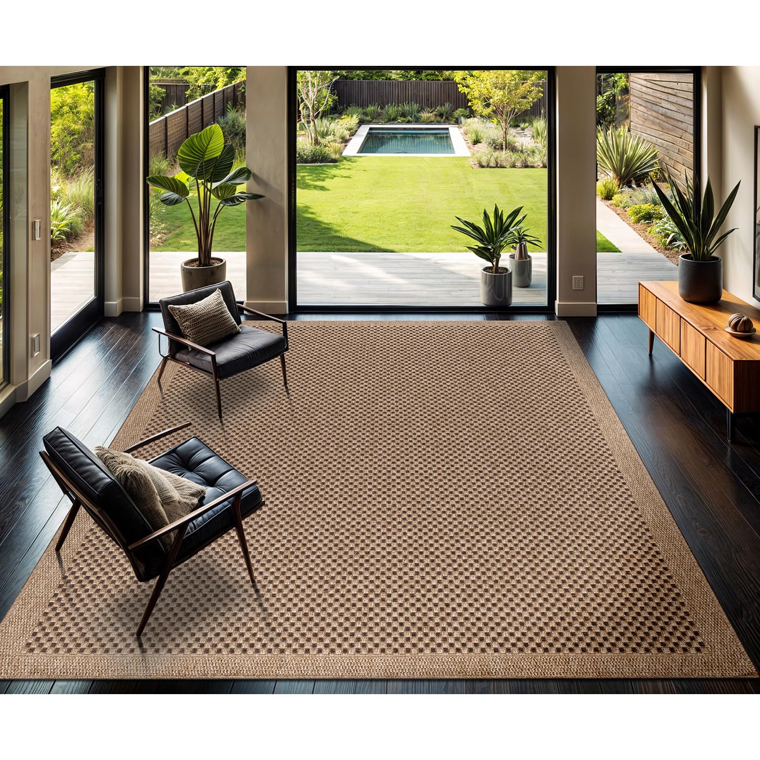 CAMILSON Easy Jute Rug 5x7, Indoor Outdoor Natural Color Fiber Area Rugs for Living Room Patio and Kitchen Rug Herringbone Seagrass Woven Design Easy-Cleaning Washable Outside Carpet Alfombras 5 x 7