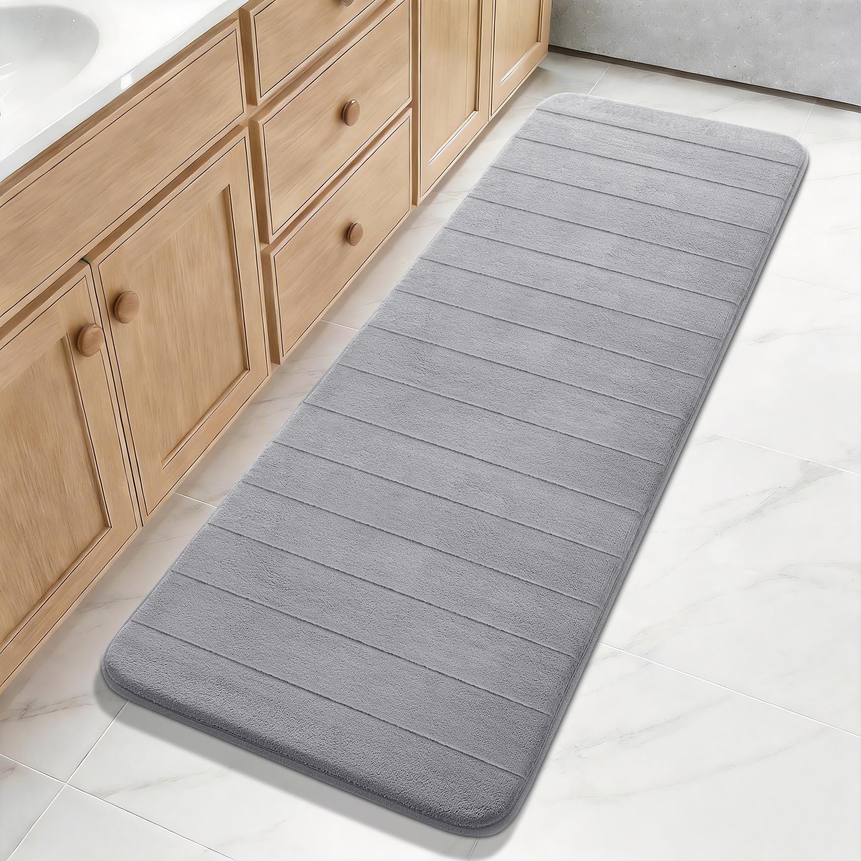 Yimobra Large Bath Mat 36"x24", Super Soft Quick Dry Memory Foam Bathroom Rug, Water Absorbent, Non Slip Backing Machine Washable for Tub Shower, Thick Comfort Support, Cream