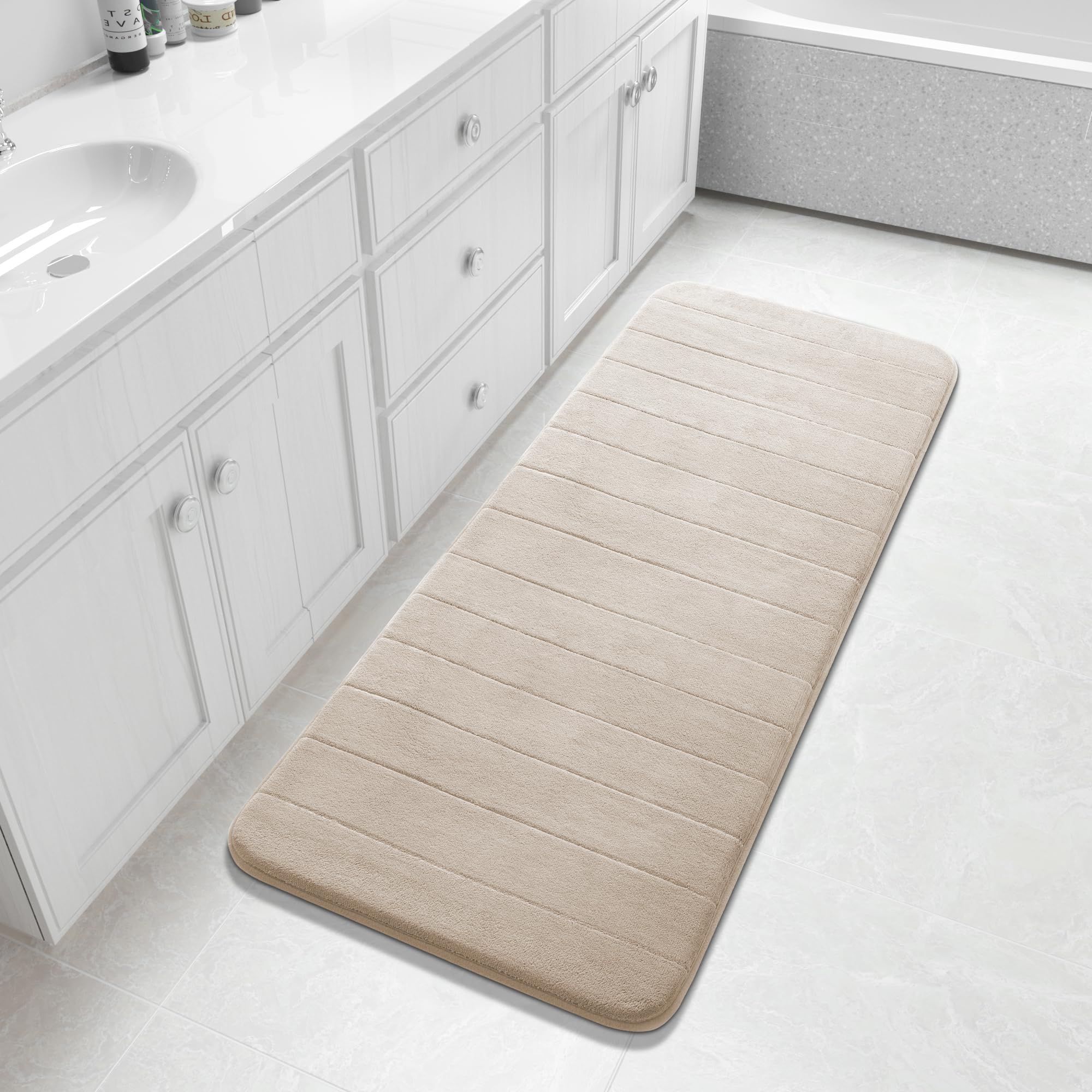 Yimobra Large Bath Mat 36"x24", Super Soft Quick Dry Memory Foam Bathroom Rug, Water Absorbent, Non Slip Backing Machine Washable for Tub Shower, Thick Comfort Support, Cream