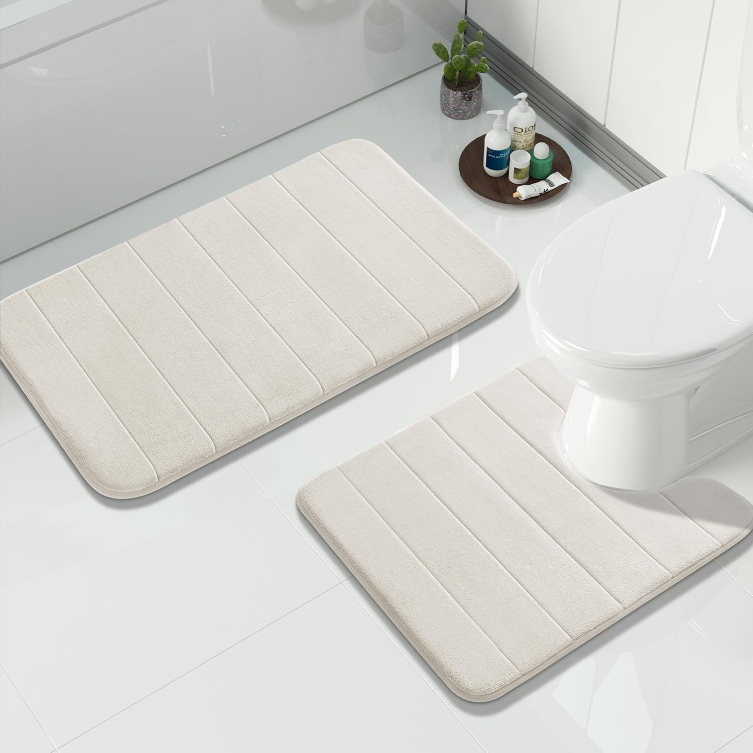 Yimobra Memory Foam Bathroom Rugs Sets 2 Piece - Super Soft Absorbent Quick Dry Bath Mat Set, Machine Washable Non Slip Floor Carpet for Tub Shower & Single Sink (17x24 & 31.5x20 Inch, Dark Gray)