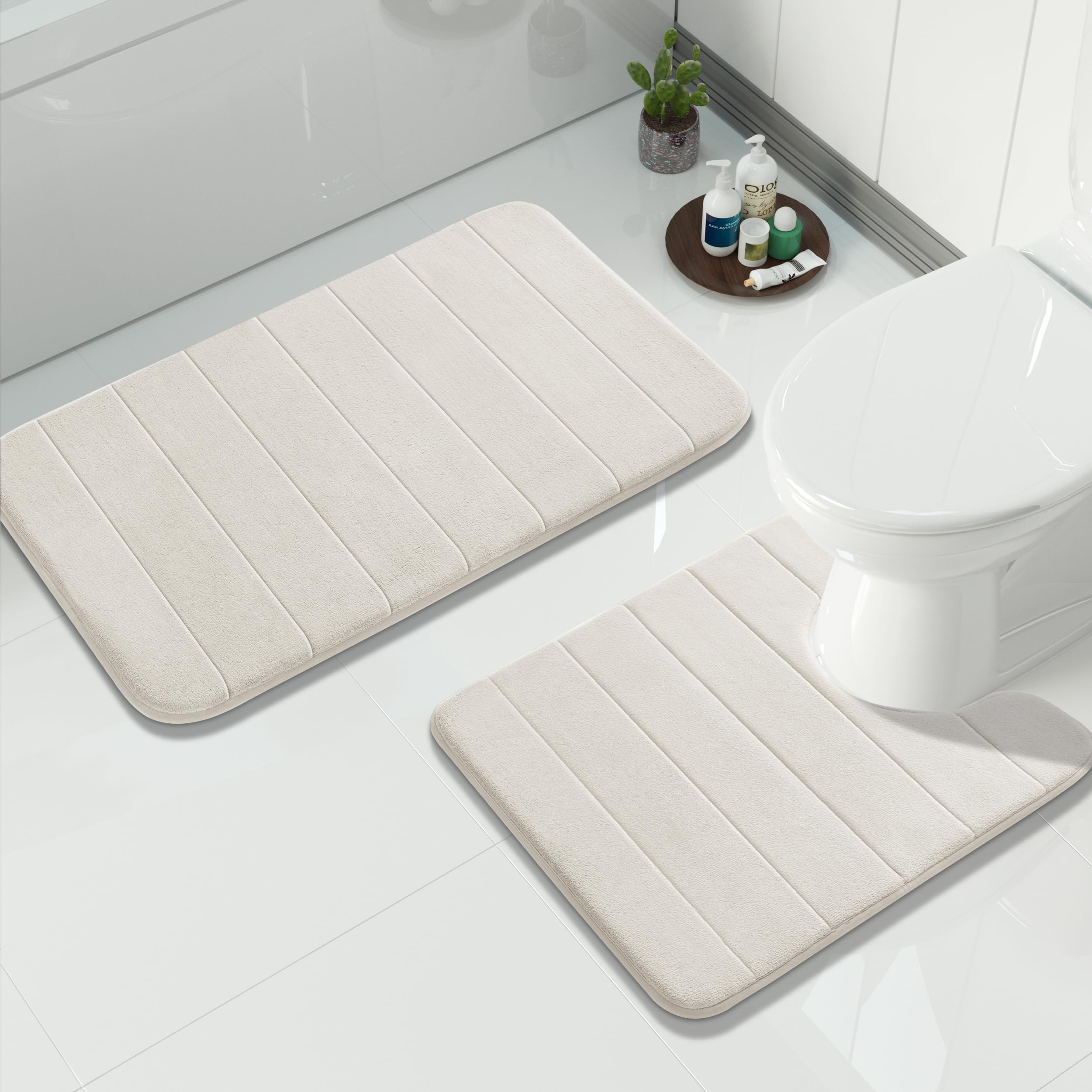 Yimobra Memory Foam Bath Mat Set 2 Piece - Super Soft Absorbent Quick Dry Bathroom Toilet Rugs, Machine Washable Non Slip Floor Carpet for Tub Shower & Single Sink (31.5x20 & 24x20, Gray)