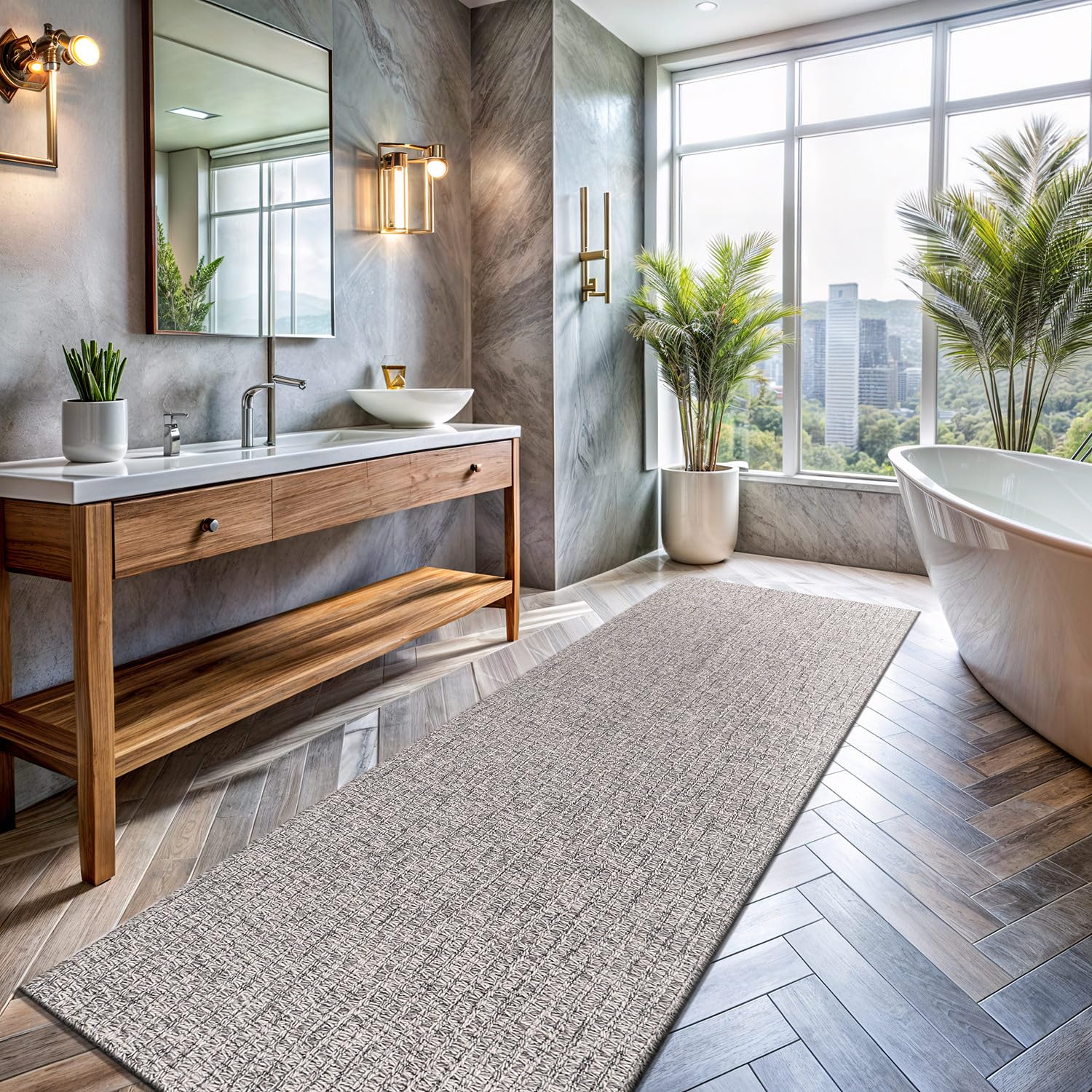 Washable Easy Jute Rug 5x7, Indoor Outdoor Rugs Natural Color Farmhouse Area Rugs for Living Room, Kitchen, High Traffic Area, Easy to Clean Solid Boho Woven Design Outside Carpet (5 X 7 Natural)