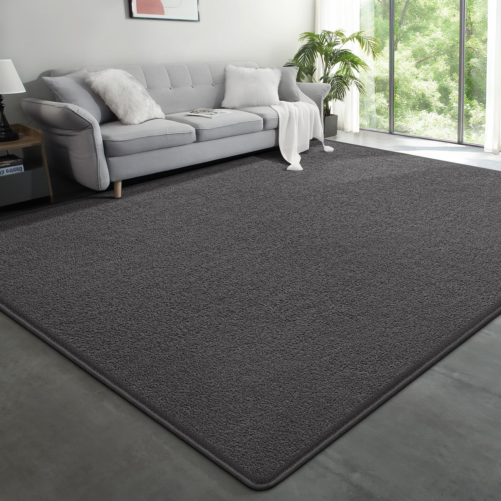 Large Modern Area Rugs for Living Room Bedroom, 6x9 Feet Dark Grey Ultra Soft Solid Thickened Memory Foam Indoor Minimalist Carpets, Non-Slip Comfy Rugs for Boys Girls Nursery Kids Room Home Décor