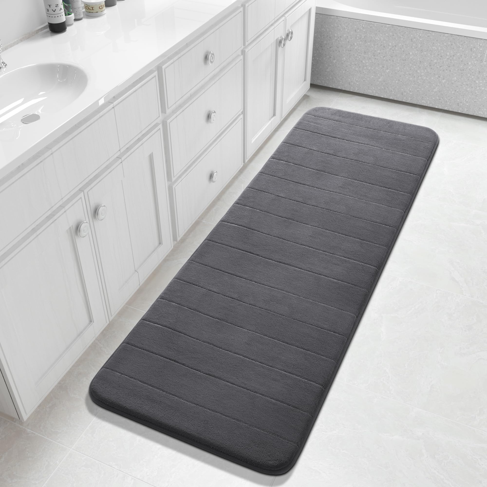 Yimobra Large Bath Mat 36"x24", Super Soft Quick Dry Memory Foam Bathroom Rug, Water Absorbent, Non Slip Backing Machine Washable for Tub Shower, Thick Comfort Support, Cream