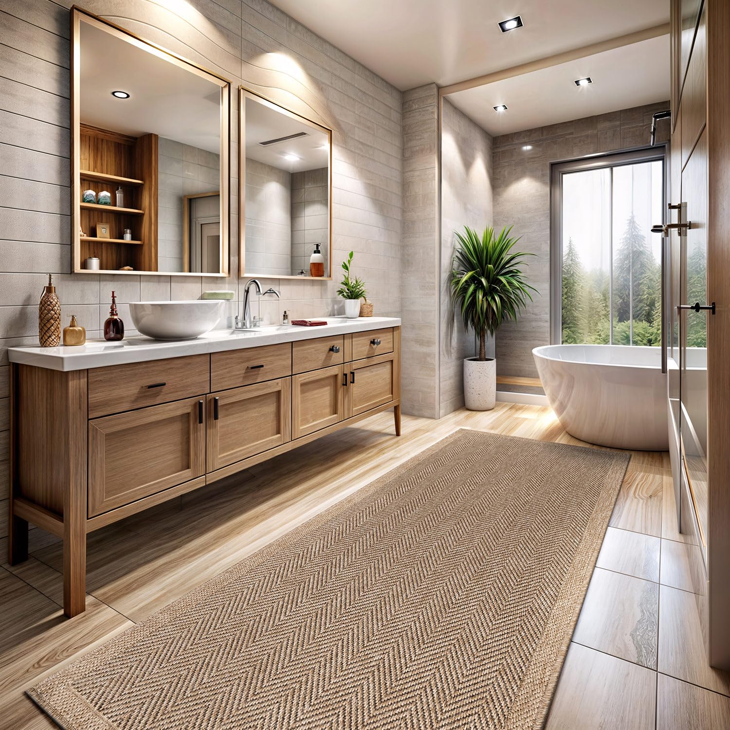 CAMILSON Easy Jute Rug 5x7, Indoor Outdoor Natural Color Fiber Area Rugs for Living Room Patio and Kitchen Rug Herringbone Seagrass Woven Design Easy-Cleaning Washable Outside Carpet Alfombras 5 x 7