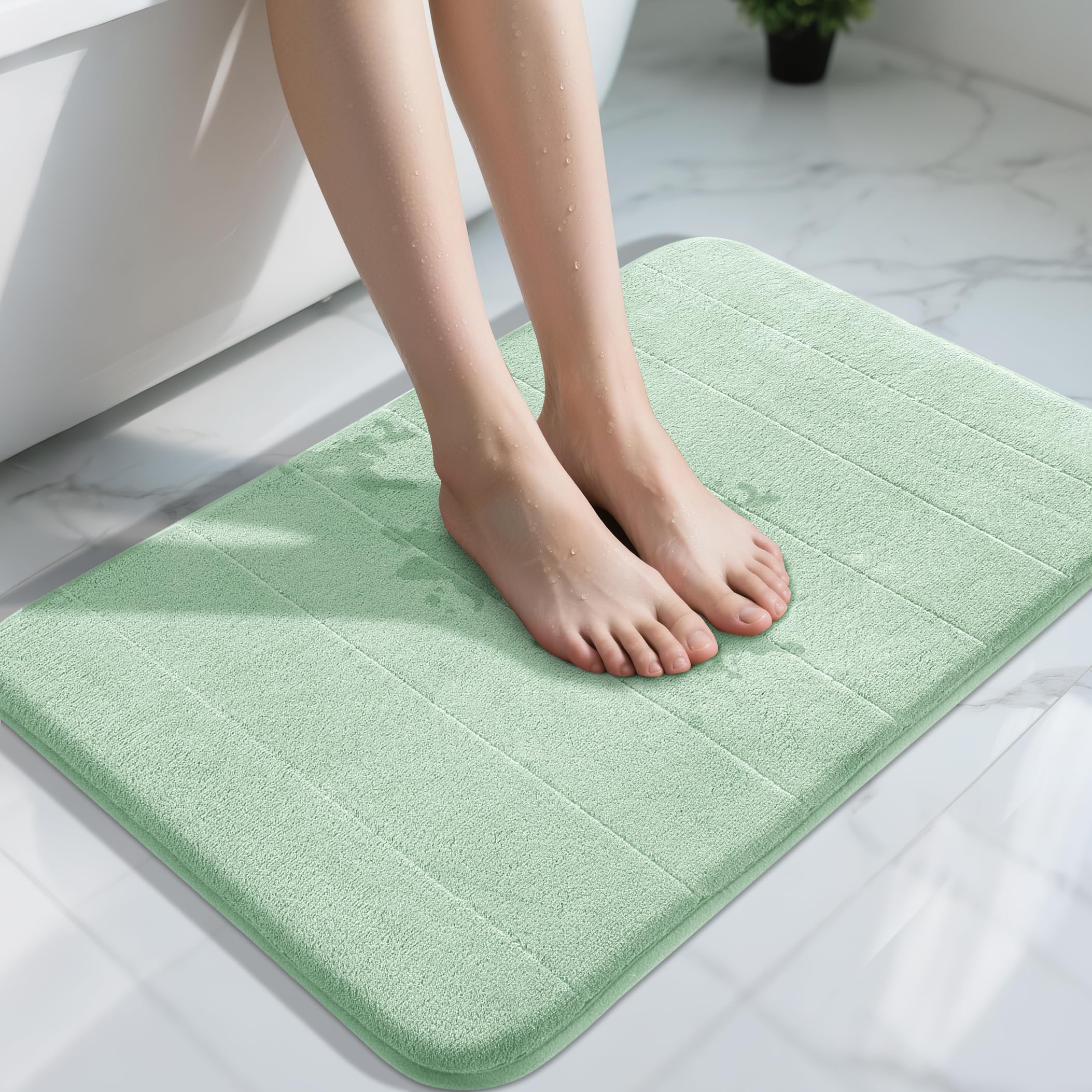 Yimobra Large Bath Mat 36"x24", Super Soft Quick Dry Memory Foam Bathroom Rug, Water Absorbent, Non Slip Backing Machine Washable for Tub Shower, Thick Comfort Support, Cream