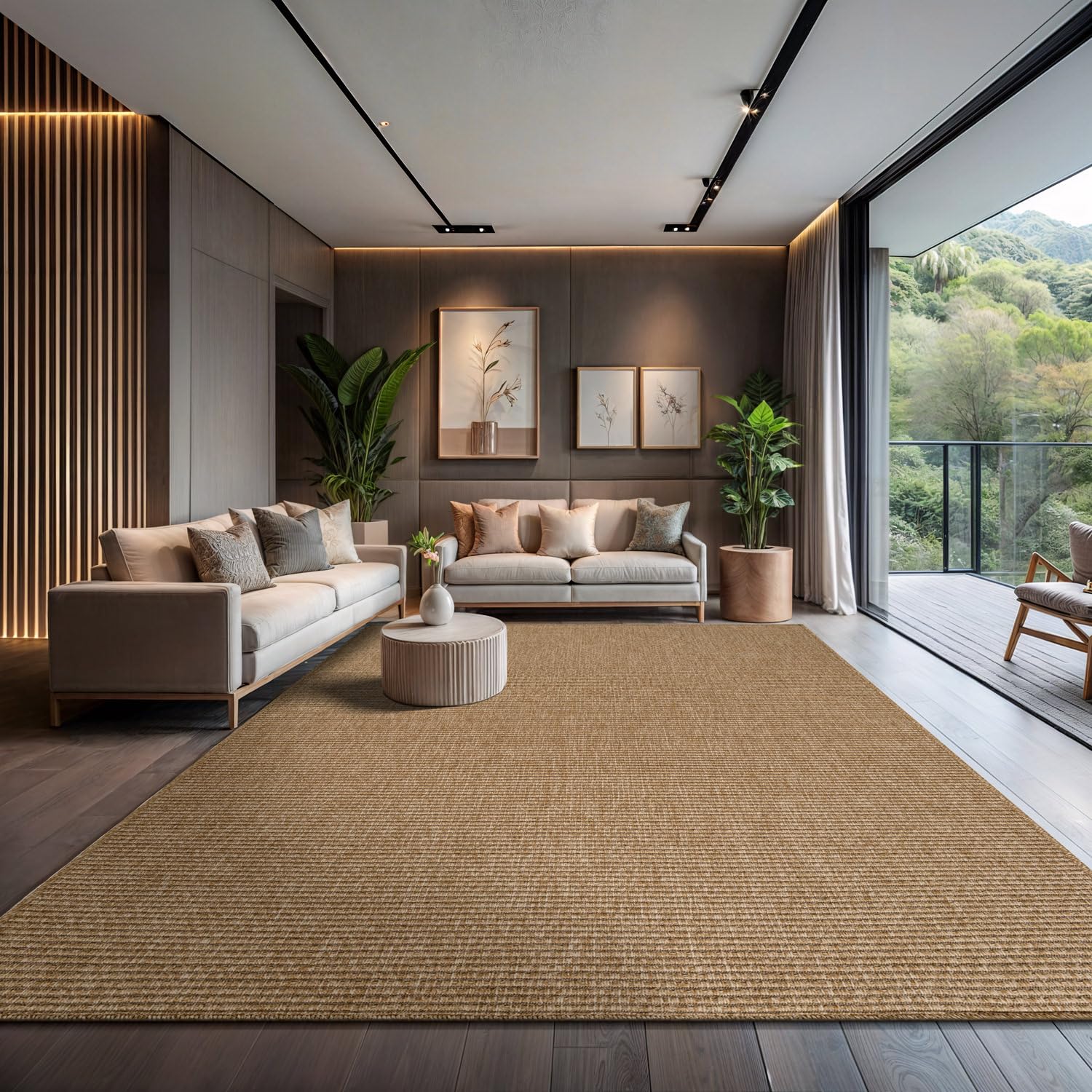 CAMILSON Easy Jute Rug 5x7, Indoor Outdoor Natural Color Fiber Area Rugs for Living Room Patio and Kitchen Rug Herringbone Seagrass Woven Design Easy-Cleaning Washable Outside Carpet Alfombras 5 x 7