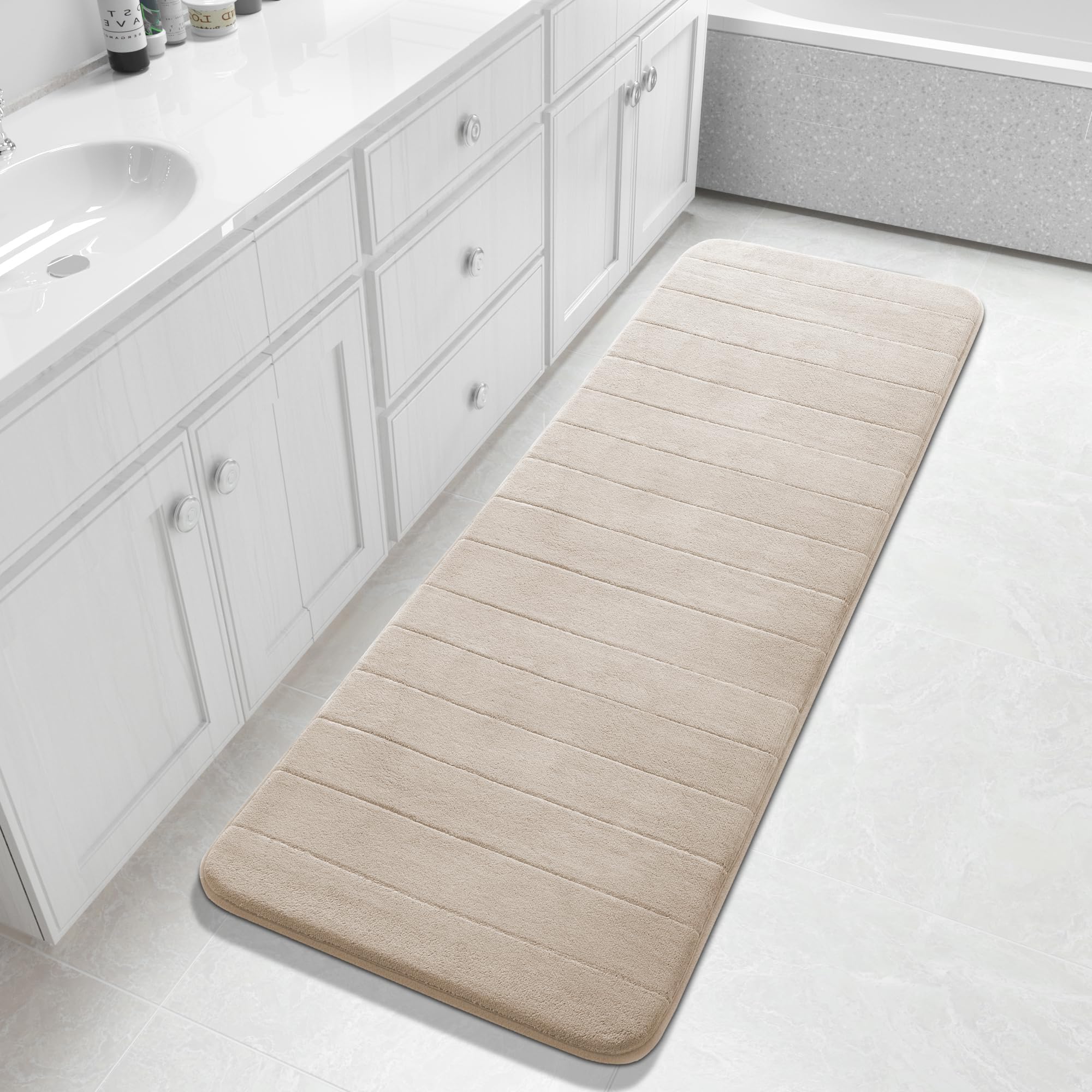 Yimobra Large Bath Mat 36"x24", Super Soft Quick Dry Memory Foam Bathroom Rug, Water Absorbent, Non Slip Backing Machine Washable for Tub Shower, Thick Comfort Support, Cream