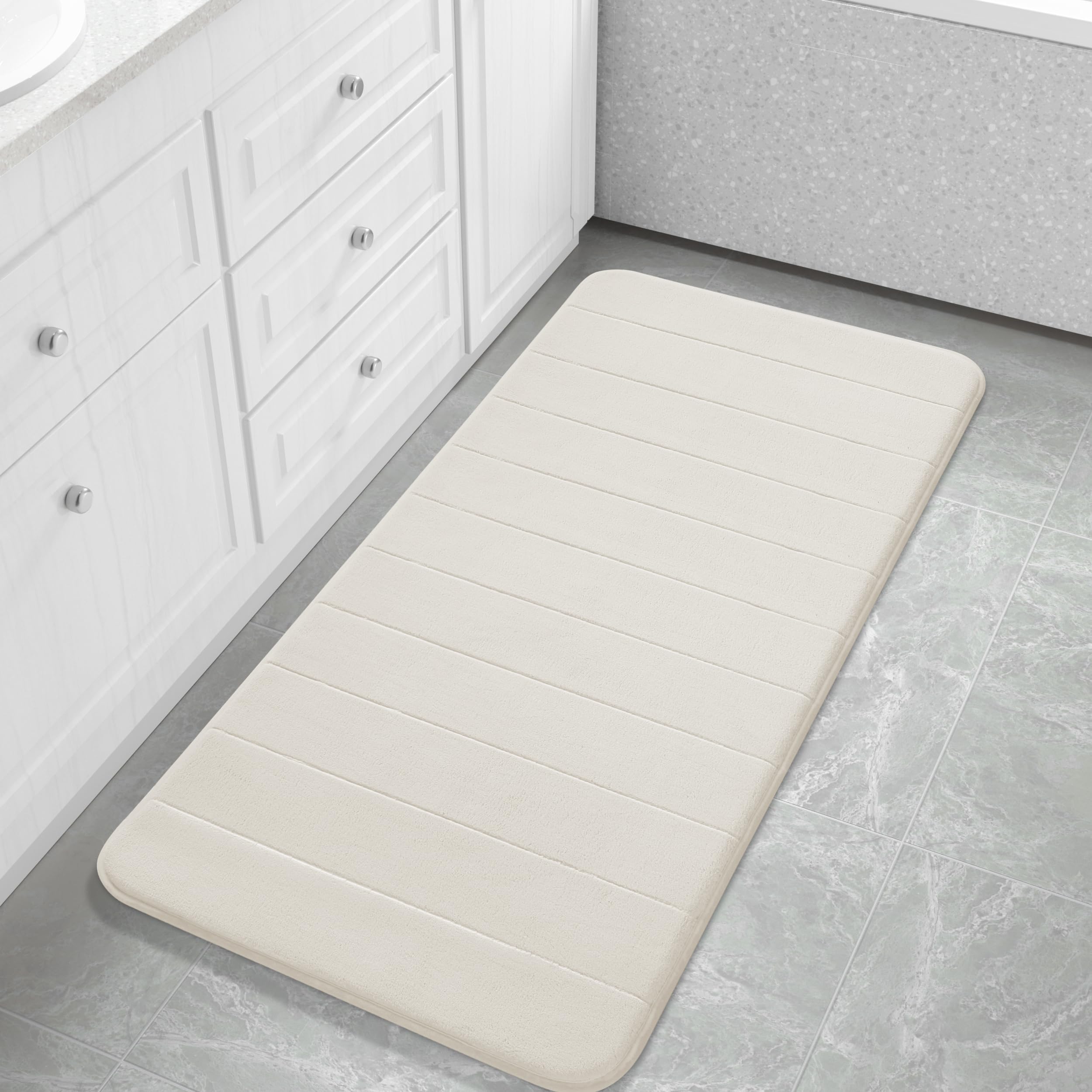 Yimobra Large Bath Mat 36"x24", Super Soft Quick Dry Memory Foam Bathroom Rug, Water Absorbent, Non Slip Backing Machine Washable for Tub Shower, Thick Comfort Support, Cream