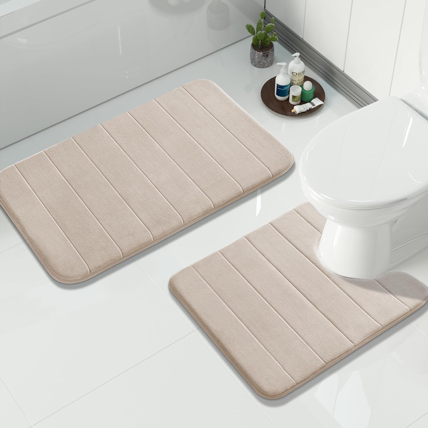 Yimobra Memory Foam Bathroom Rugs Sets 2 Piece - Super Soft Absorbent Quick Dry Bath Mat Set, Machine Washable Non Slip Floor Carpet for Tub Shower & Single Sink (17x24 & 31.5x20 Inch, Dark Gray)