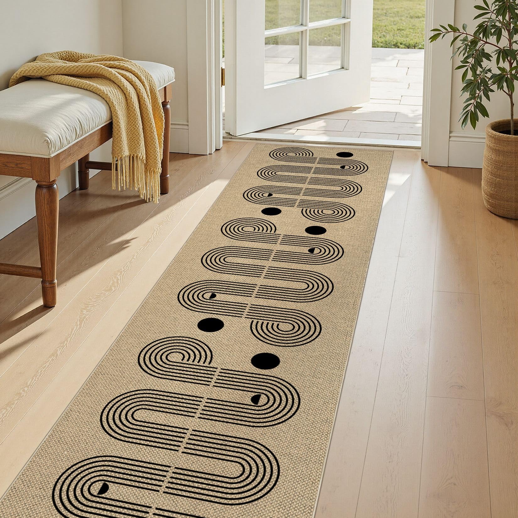 5x7 Outdoor Jute Area Rug Patio, Farmhouse Rugs for Living Room Backyard Machine Washable Non Slip, Pet Friendly Indoor Geometric Carpet for Dining Room - Brown